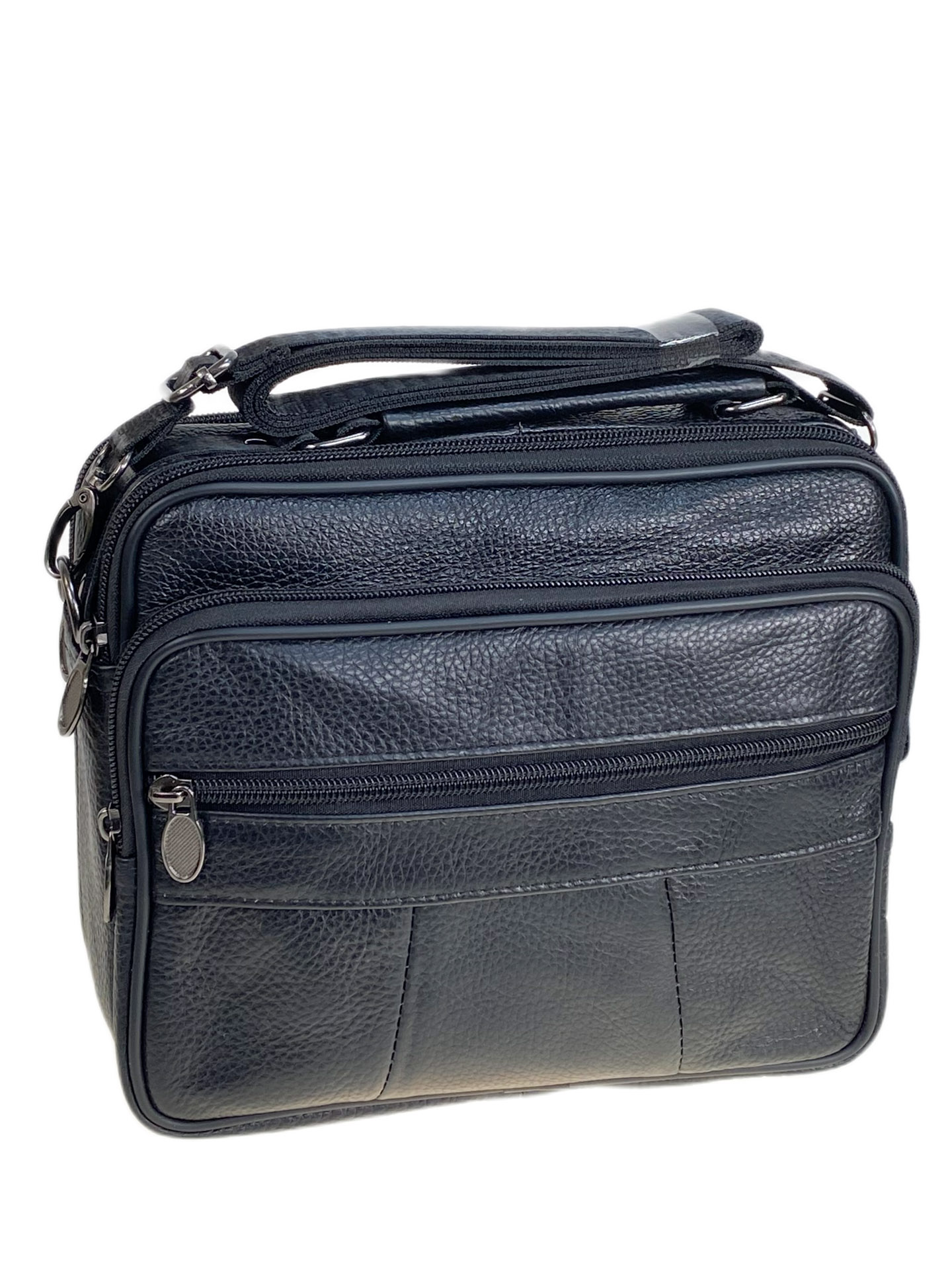 На фото 1 - Сумка мужская из натуральной кожи, цвет черный