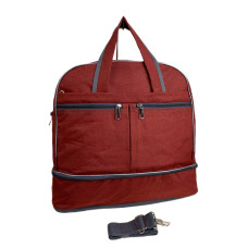 На фото 1 - Дорожная сумка из текстиля, цвет бордовый
