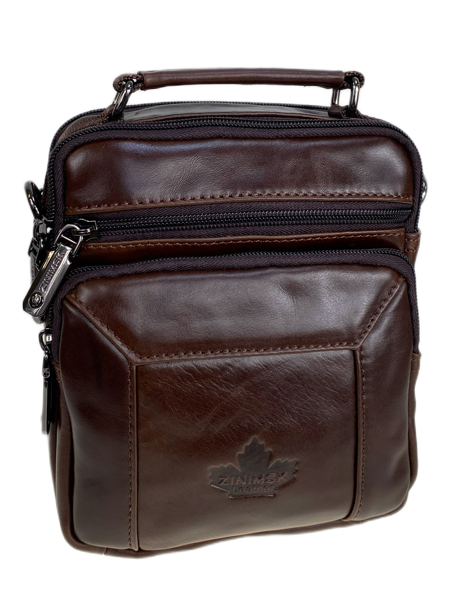 На фото 1 - Сумка мужская из натуральной кожи, цвет коричневый