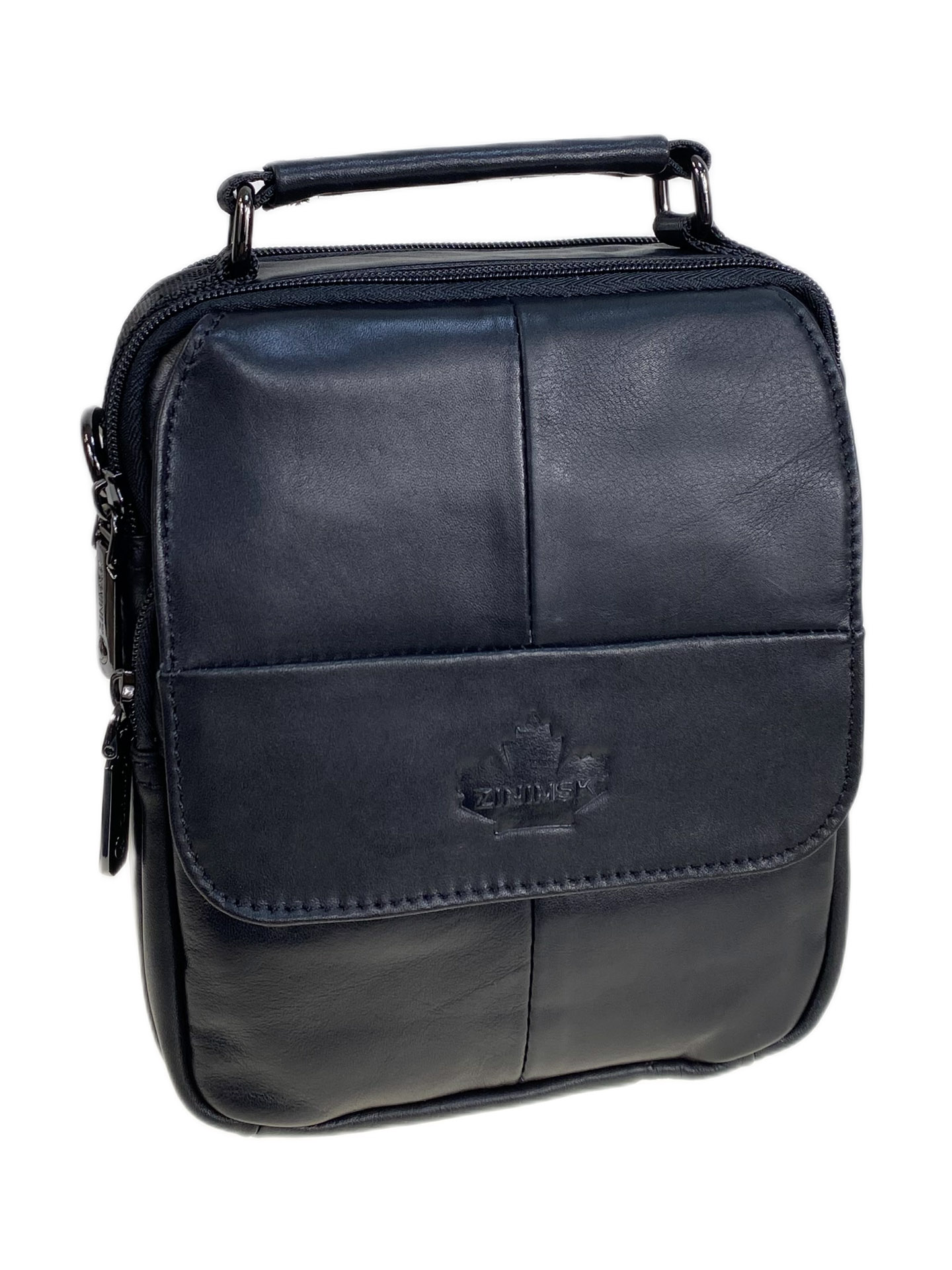 На фото 1 - Сумка мужская из натуральной кожи, цвет черный