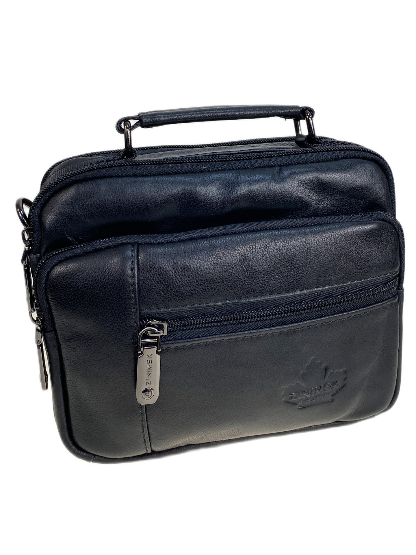 На фото 1 - Сумка мужская из натуральной кожи, цвет черный