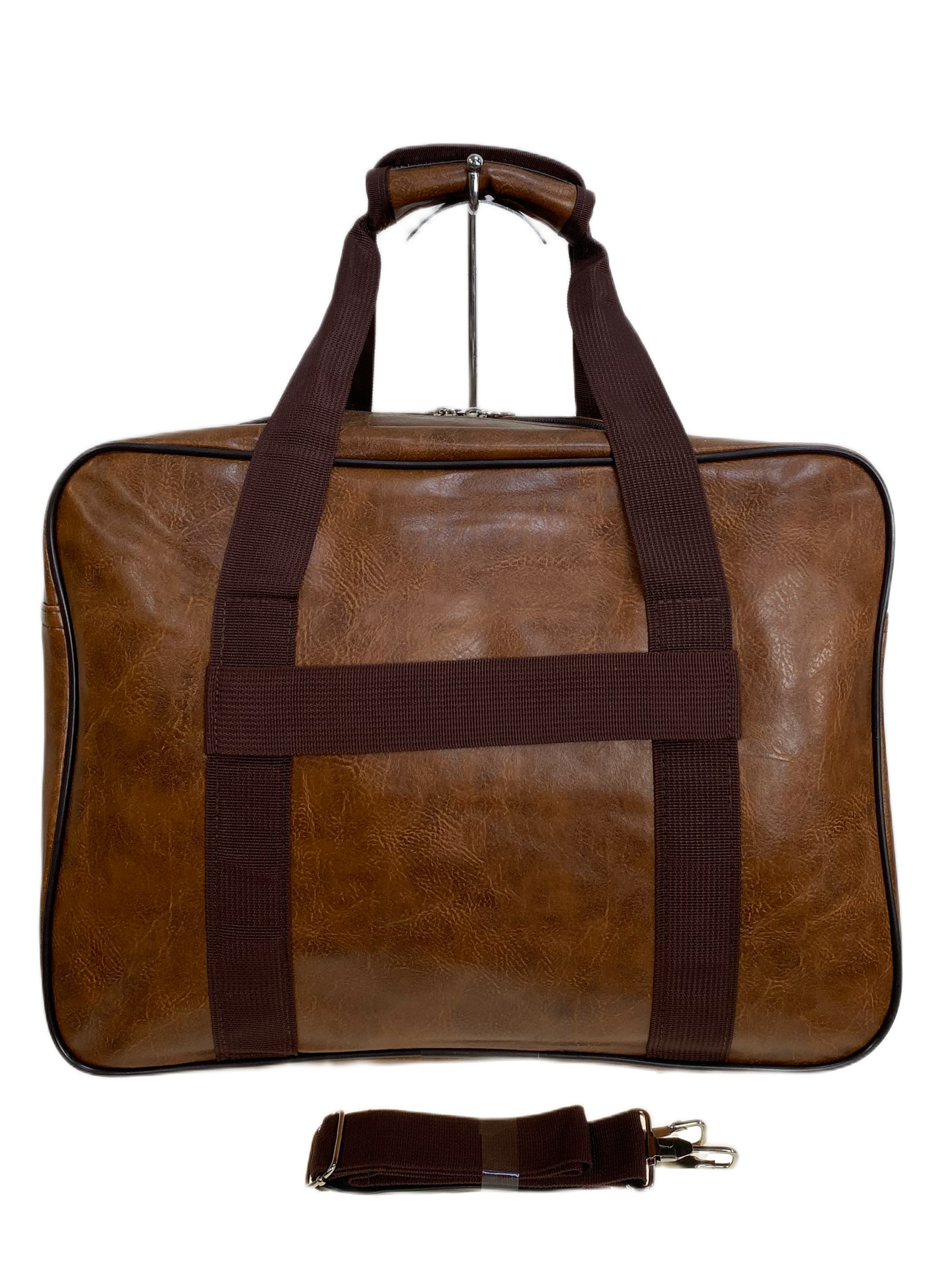 На фото 2 - Дорожная сумка из искусственной кожи, цвет коричневый