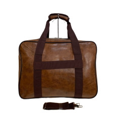 На фото 2 - Дорожная сумка из искусственной кожи, цвет коричневый