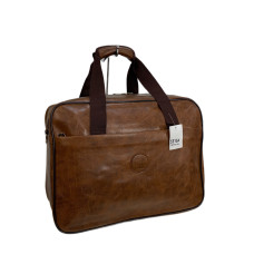 На фото 1 - Дорожная сумка из искусственной кожи, цвет коричневый