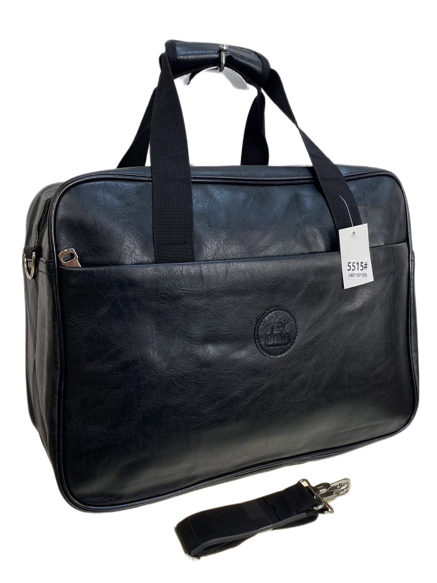 На фото 1 - Дорожная сумка из искусственной кожи, цвет черный