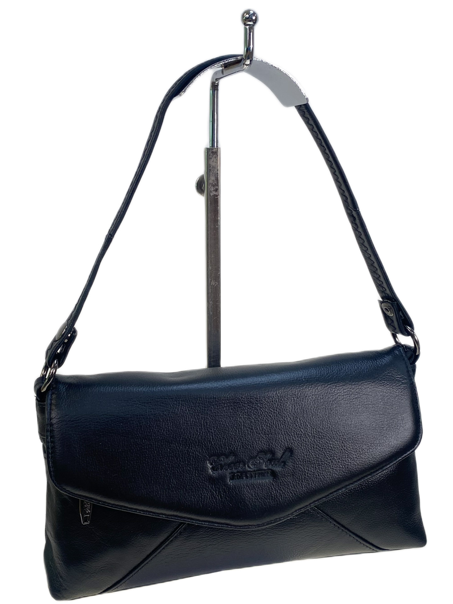 На фото 1 - Женская сумка из натуральной кожи, цвет черный