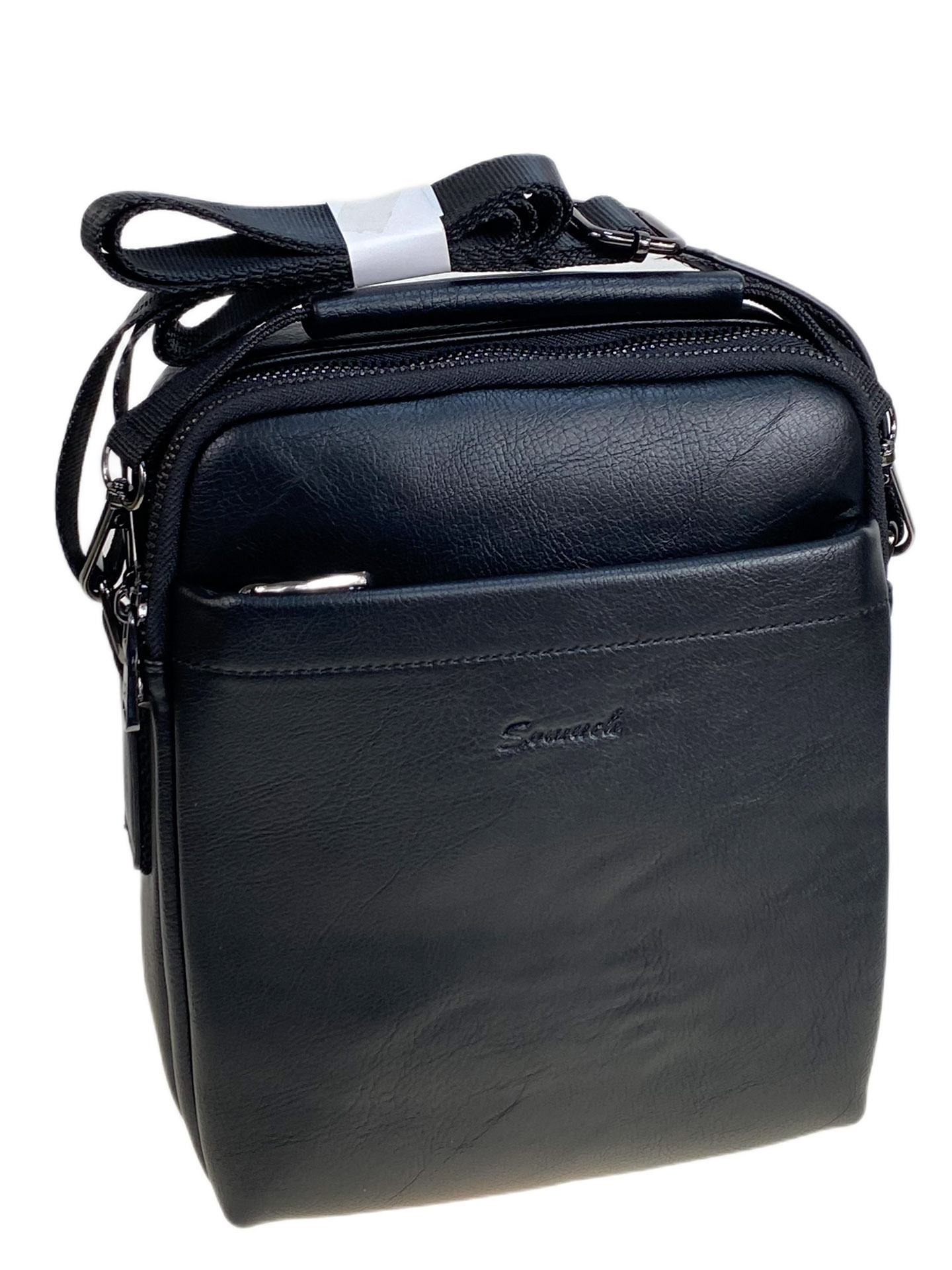 На фото 1 - Сумка мужская из натуральной кожи, цвет черный