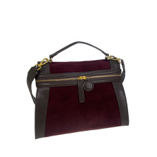 На фото 1 - Женская сумка из натуральной замши и кожи, цвет бордовый с коричневым