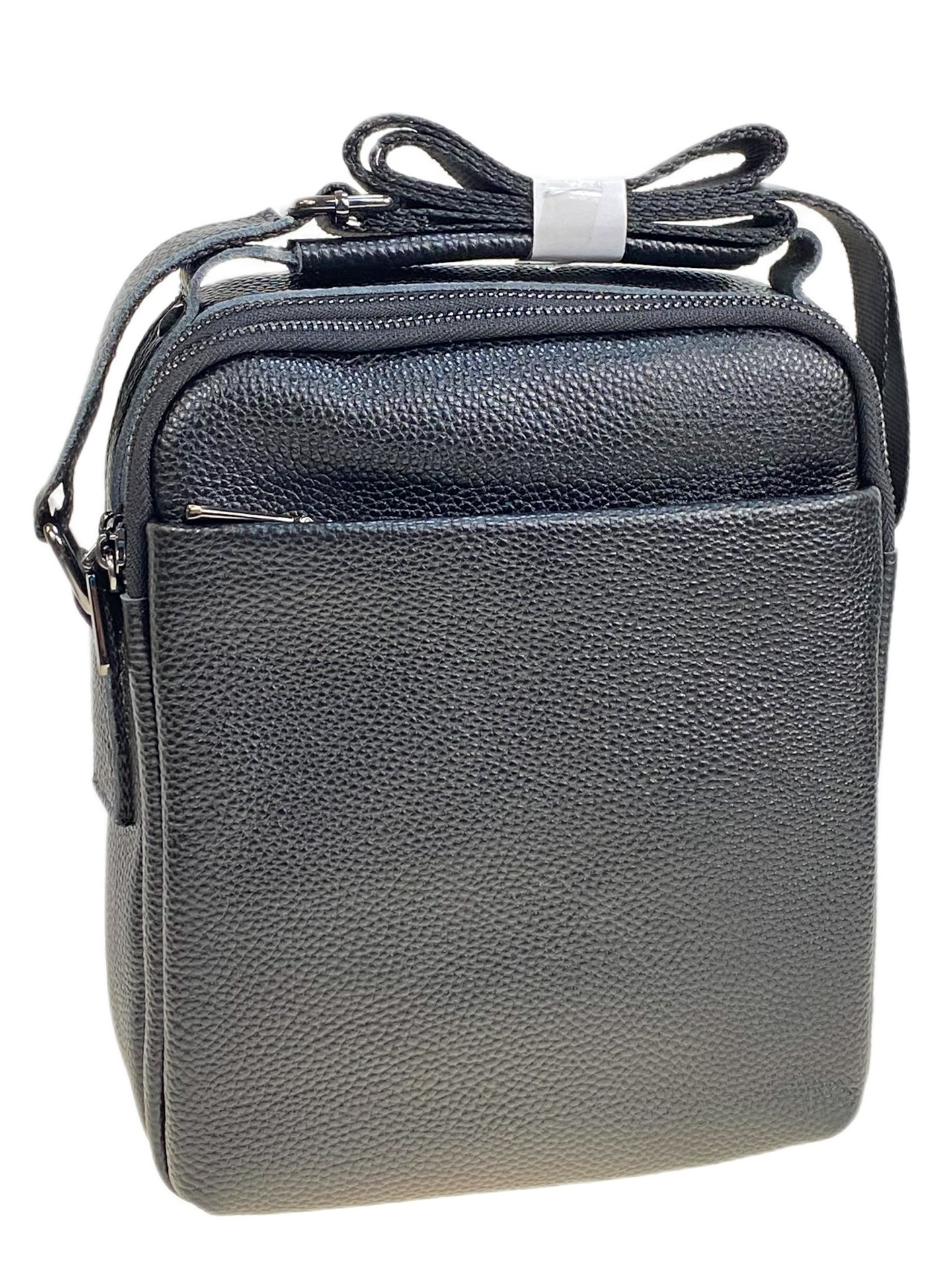 На фото 1 - Сумка мужская из натуральной кожи, цвет черный