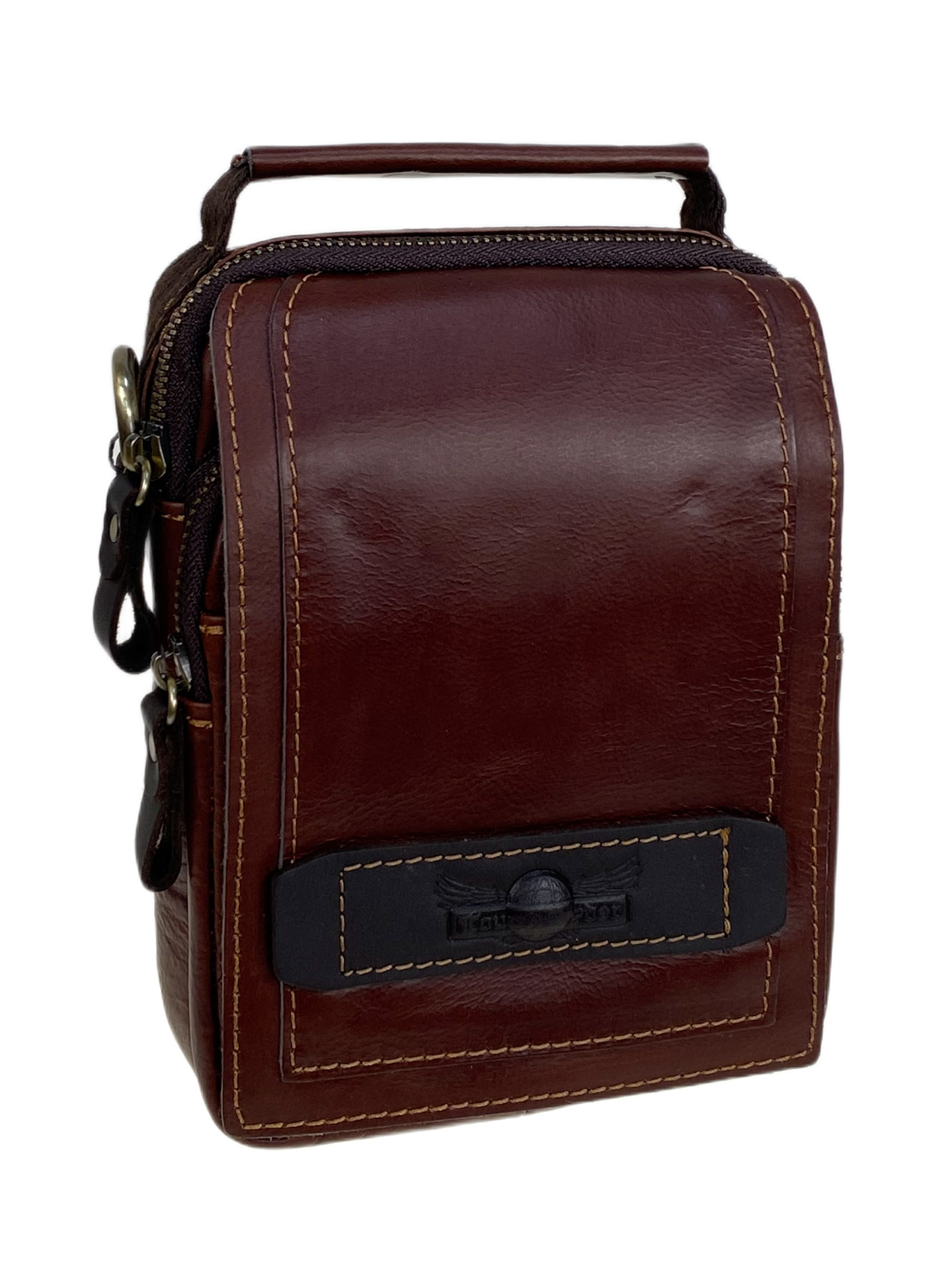 На фото 1 - Сумка мужская из натуральной кожи, цвет коричневый