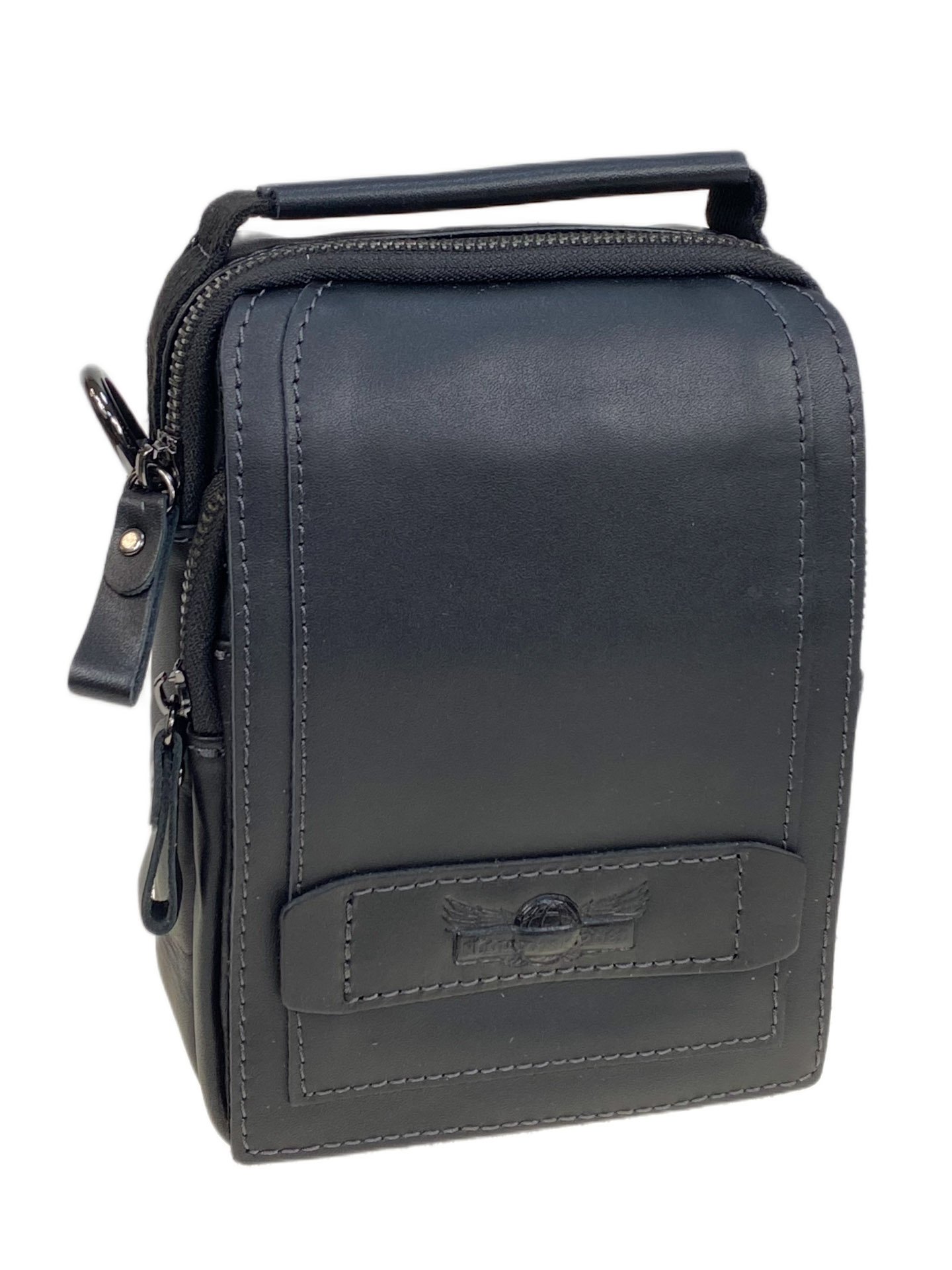 На фото 1 - Сумка мужская из натуральной кожи, цвет черный