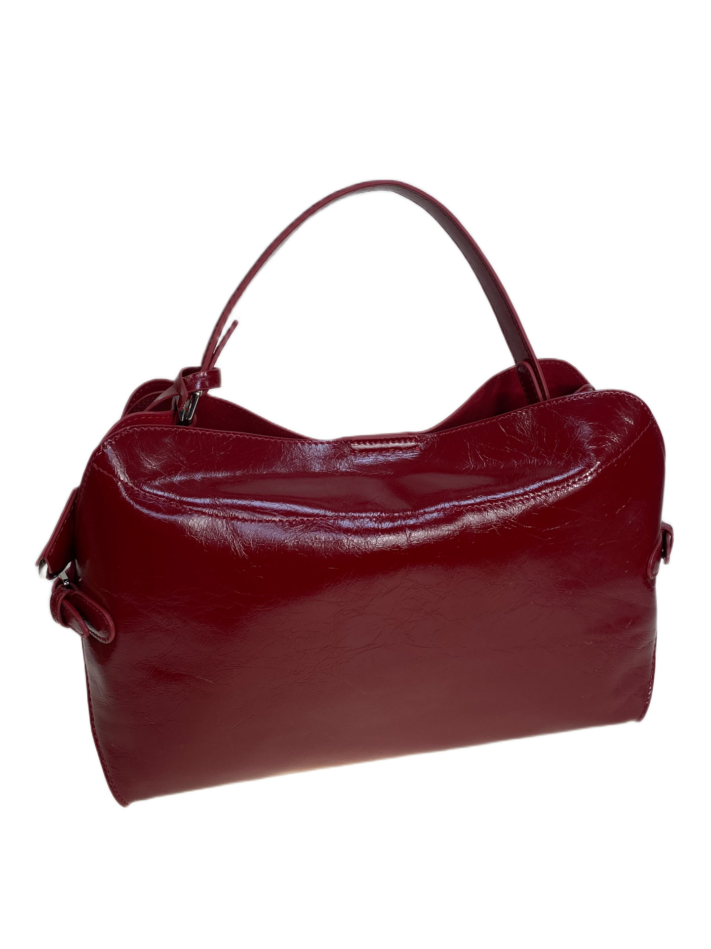 На фото 1 - Женская сумка из натуральной кожи, цвет  красный