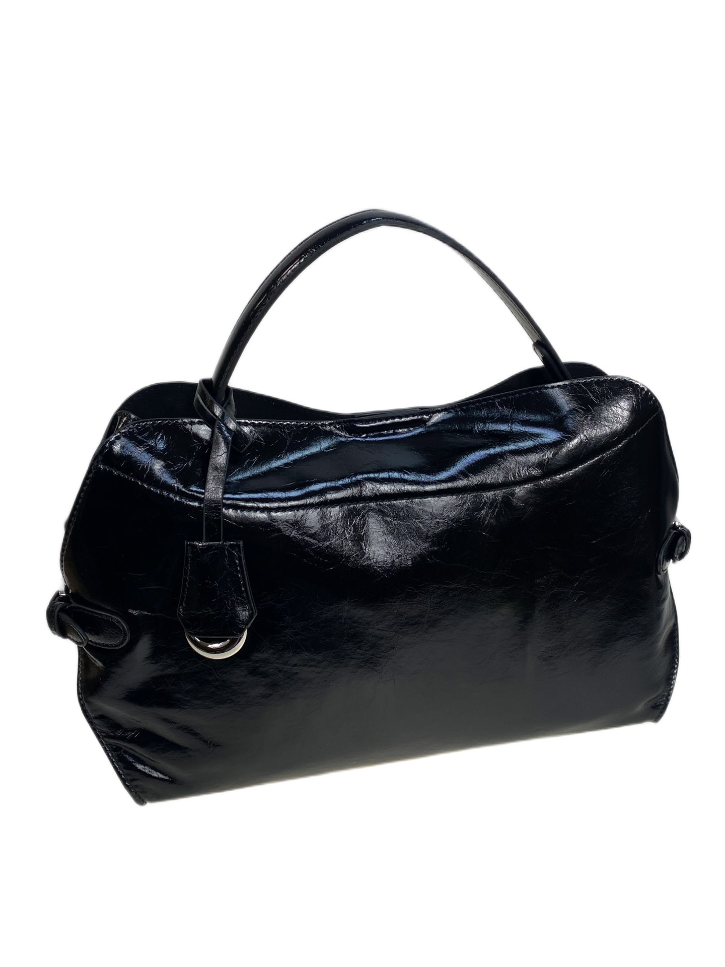 На фото 1 - Женская сумка из натуральной кожи, цвет черный