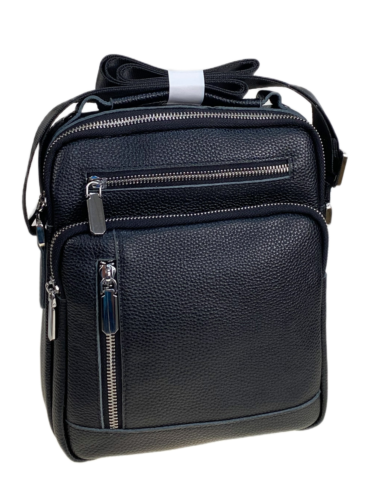 На фото 1 - Сумка мужская из натуральной кожи, цвет черный