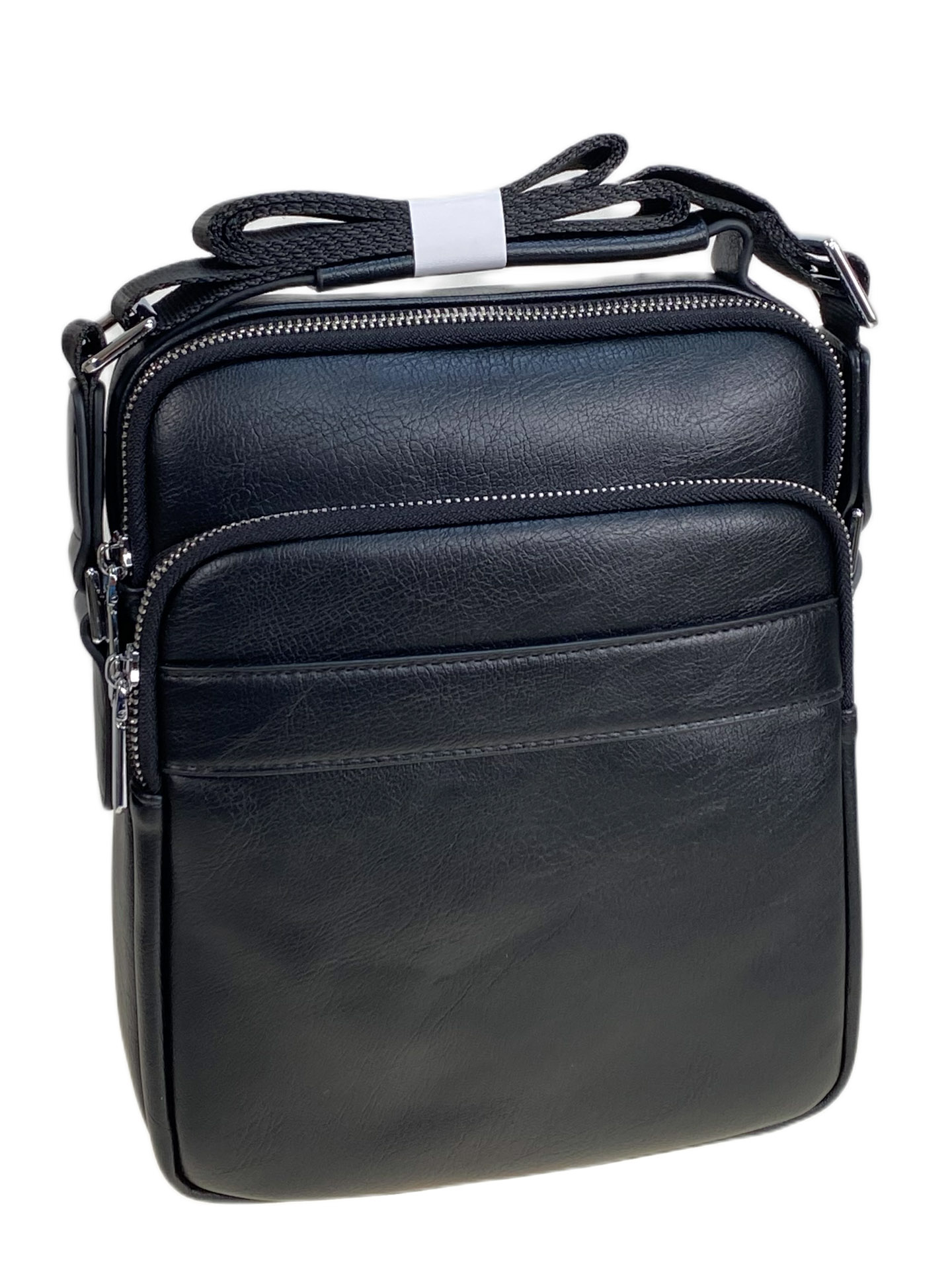 На фото 1 - Сумка мужская из натуральной кожи, цвет черный