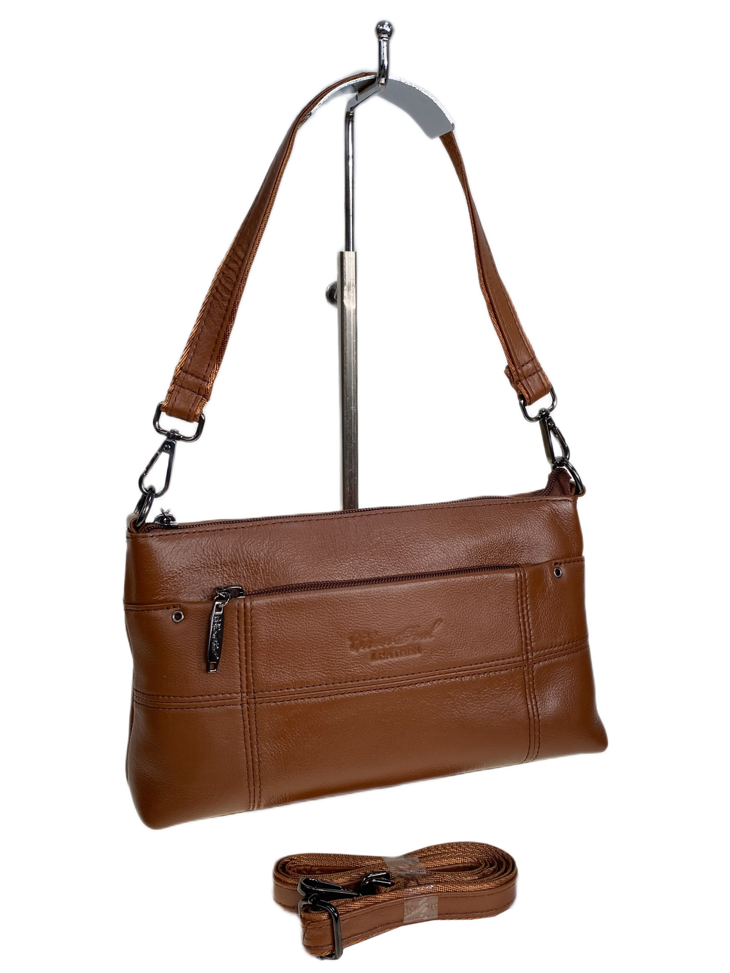 На фото 1 - Женская сумка из натуральной кожи, цвет  рыжий