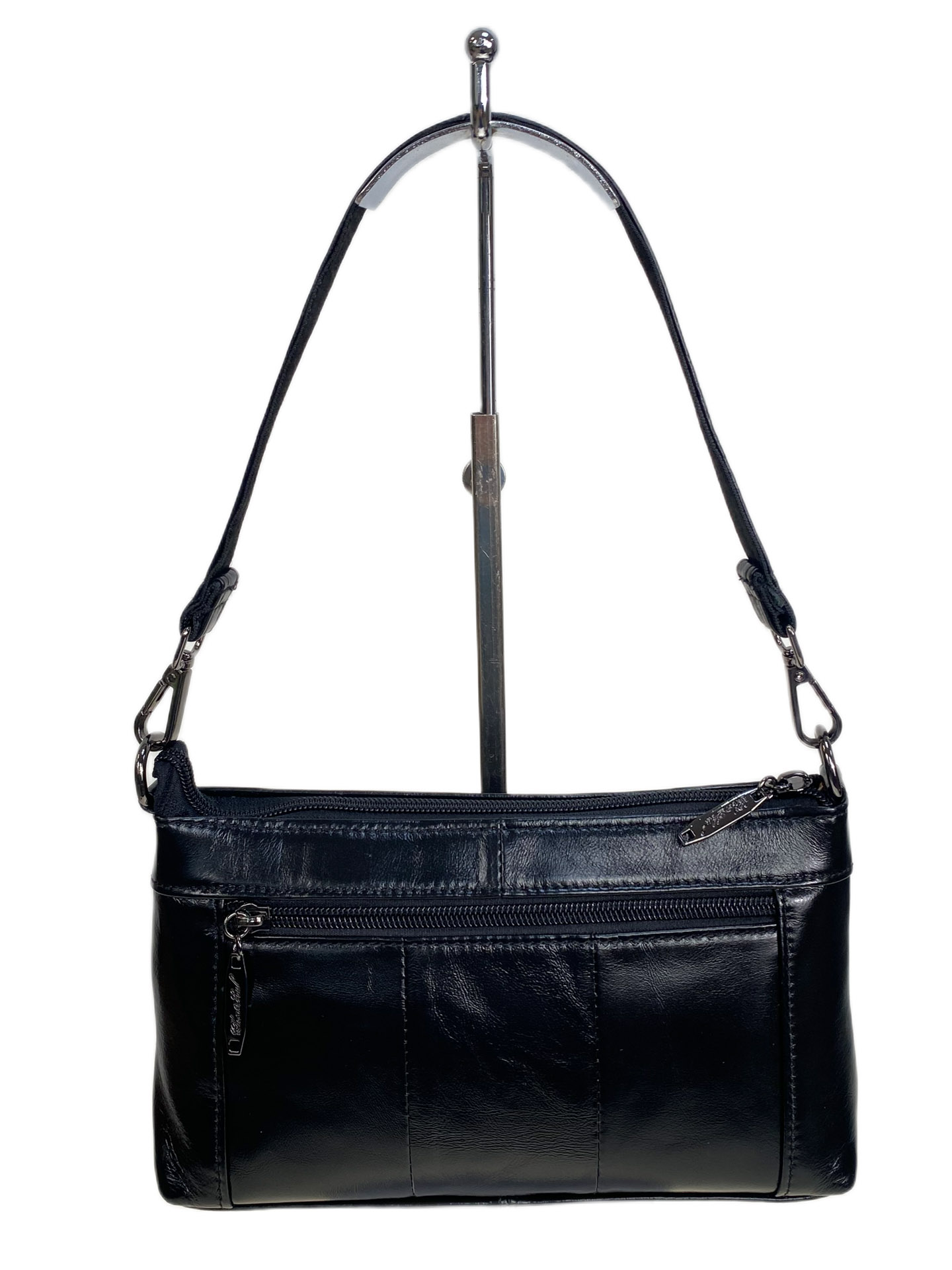 На фото 2 - Женская сумка из натуральной кожи, цвет  черный