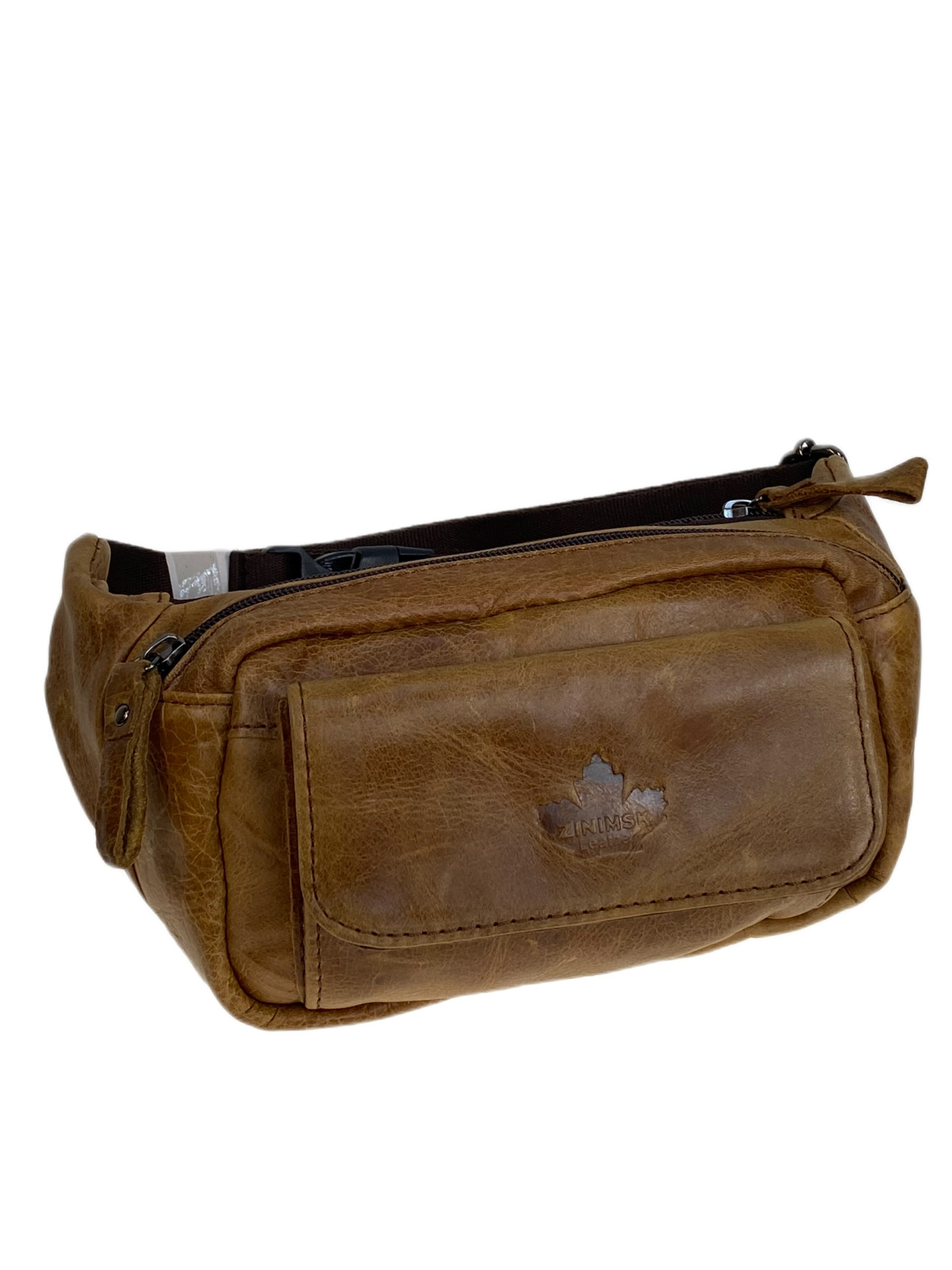 На фото 1 - Мужская сумка на пояс из натуральной кожи, цвет коричневый
