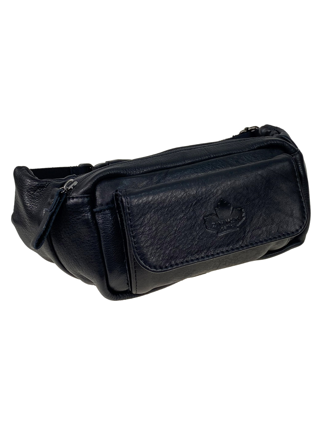 На фото 1 - Мужская сумка на пояс из натуральной кожи цвет черный 