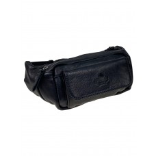 На фото 1 - Мужская сумка на пояс из натуральной кожи цвет черный 