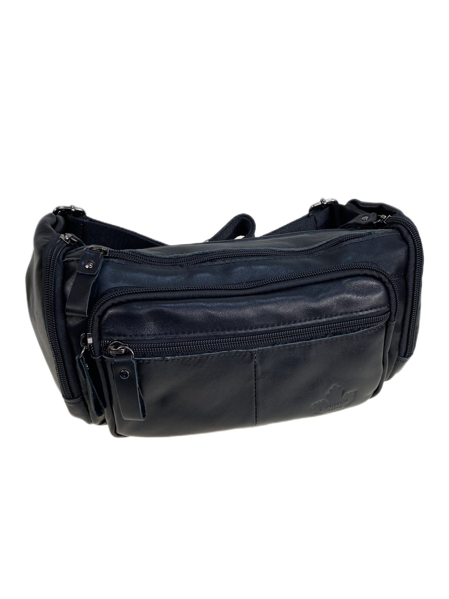 На фото 1 - Сумка мужская на пояс из натуральной кожи, цвет черный