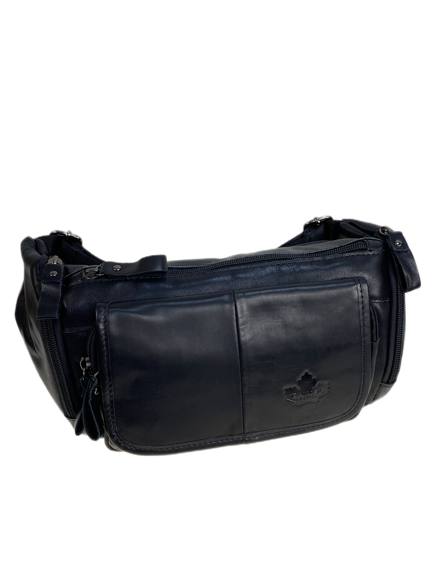 На фото 1 - Сумка мужская на пояс из натуральной кожи, цвет черный