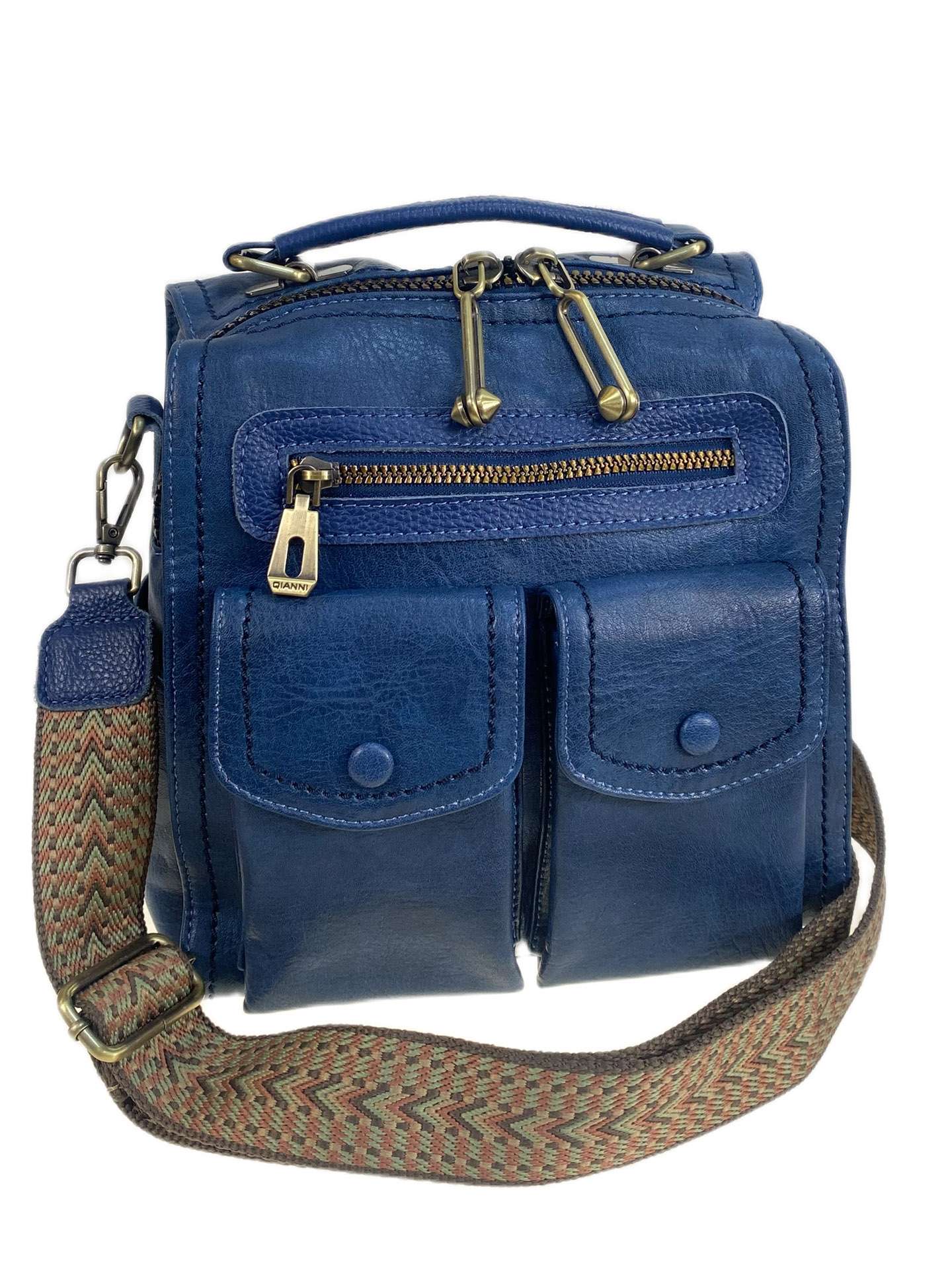 На фото 1 - Женская сумка- рюкзак из искусственной кожи, цвет синий