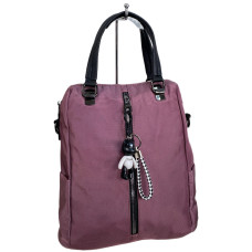 На фото 1 - Женская сумка - рюкзак из текстиля, цвет пудра