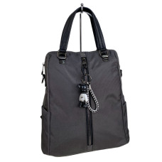 На фото 1 - Женская сумка - рюкзак из текстиля, цвет серый