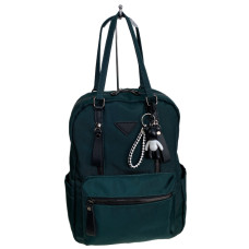 На фото 1 - Женская сумка - рюкзак из текстиля, цвет зеленый