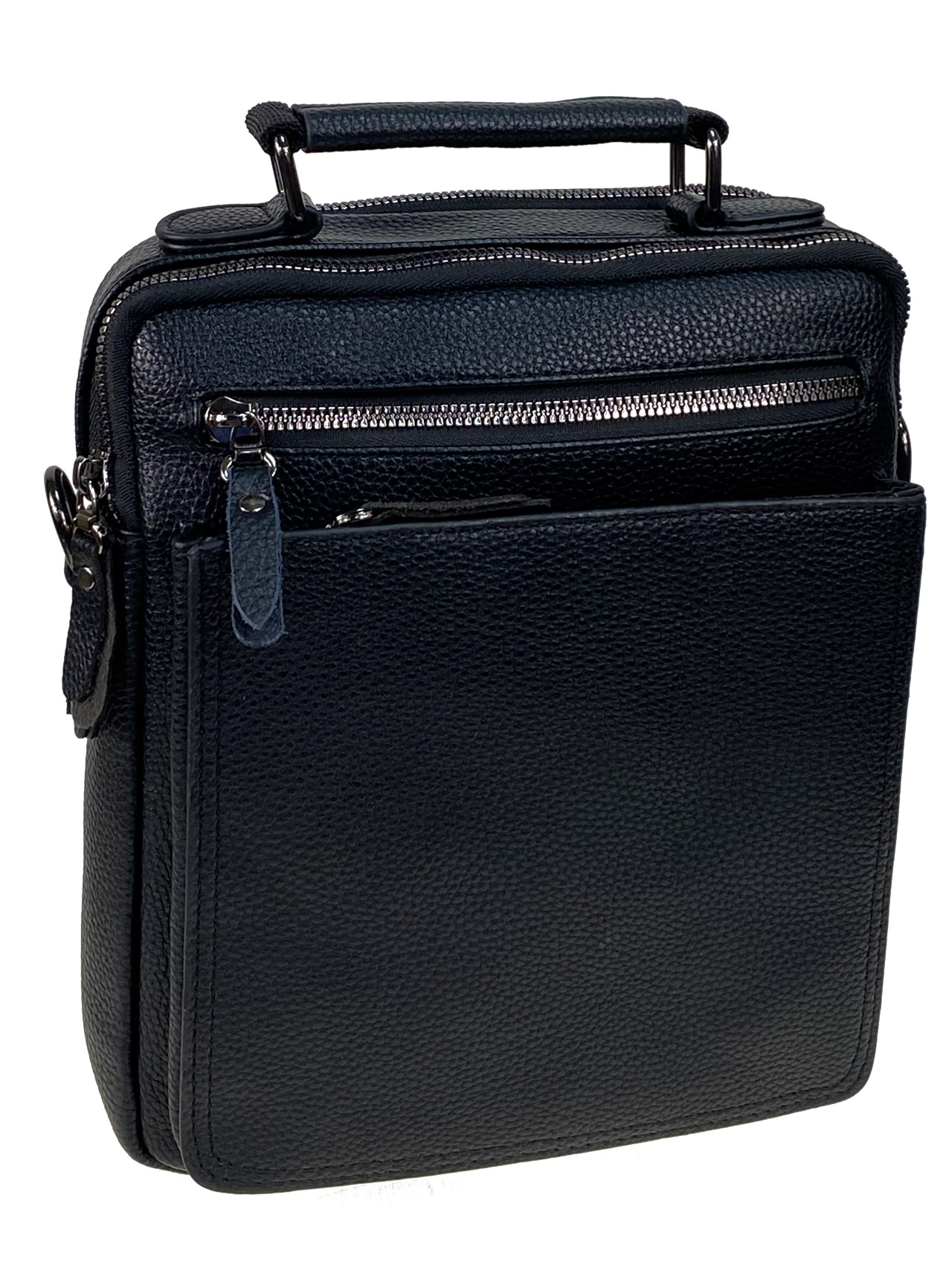 На фото 1 - Сумка мужская из натуральной кожи, цвет черный