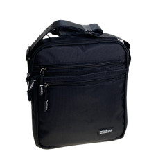 На фото 1 - Сумка мужская через плечо текстильная, цвет черный