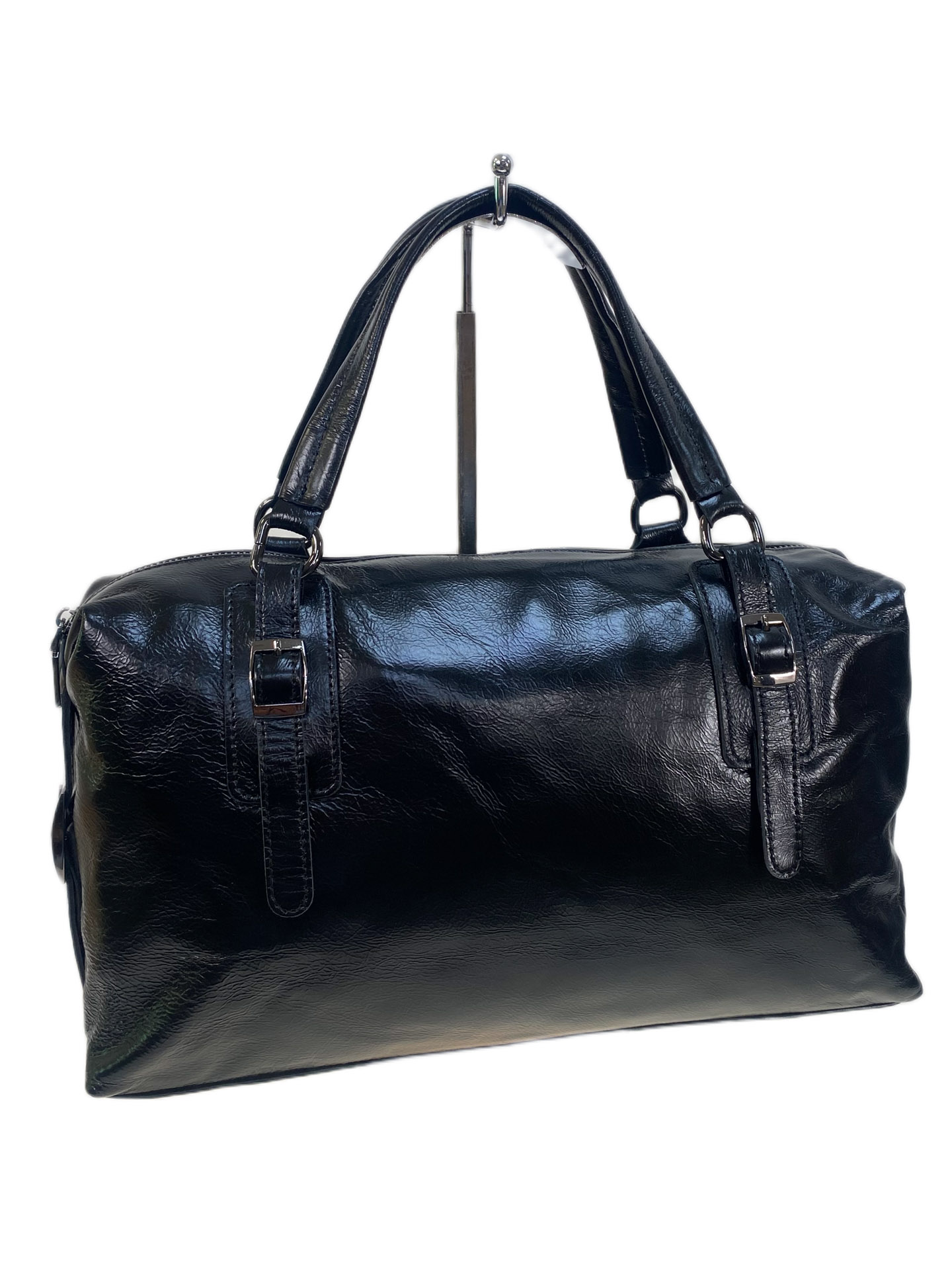 На фото 1 - Женская сумка из натуральной кожи, цвет черный