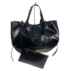 На фото 1 - Женская сумка из натуральной кожи, цвет черный