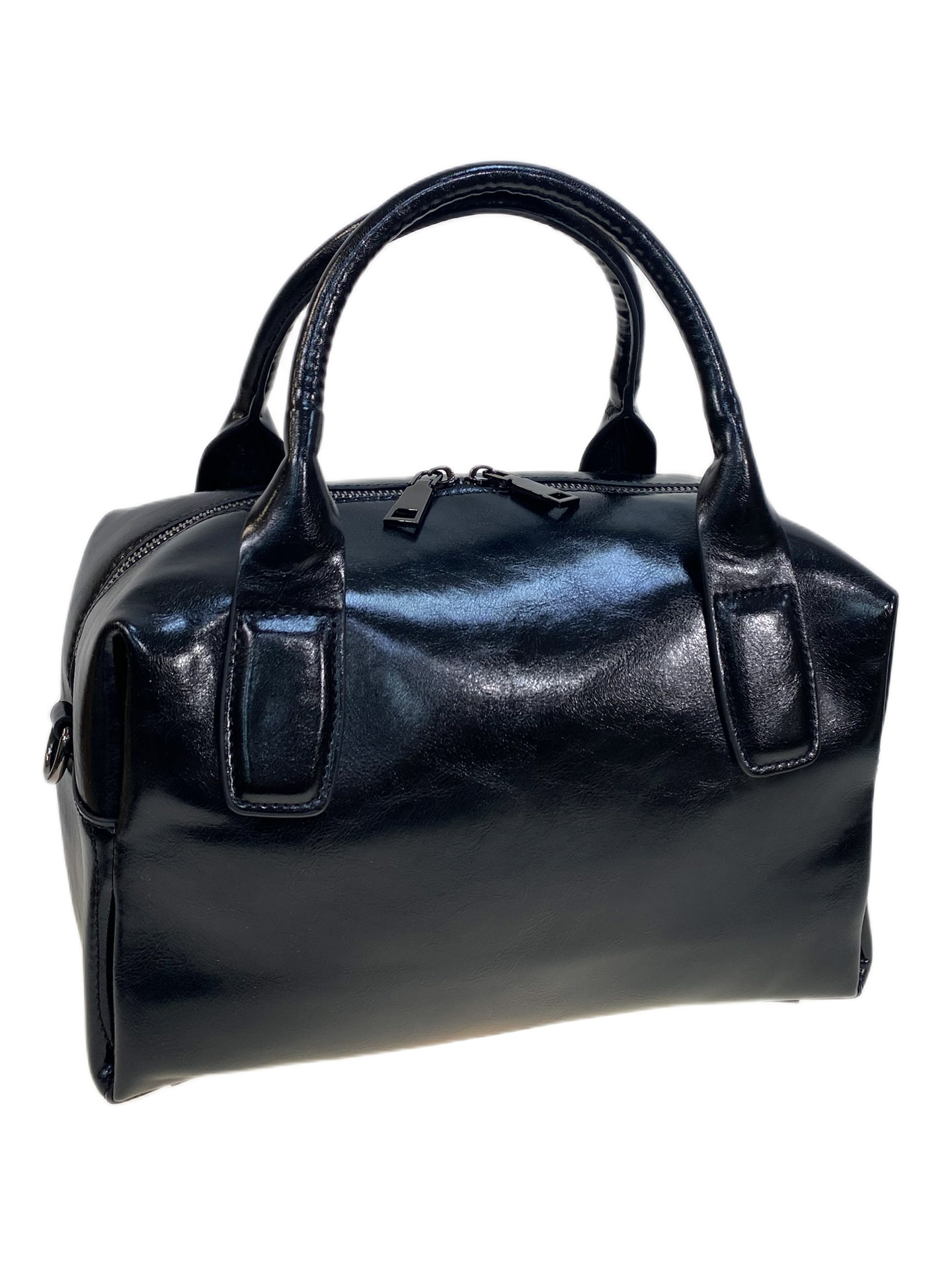 На фото 1 - Женская сумка из натуральной кожи, цвет черный