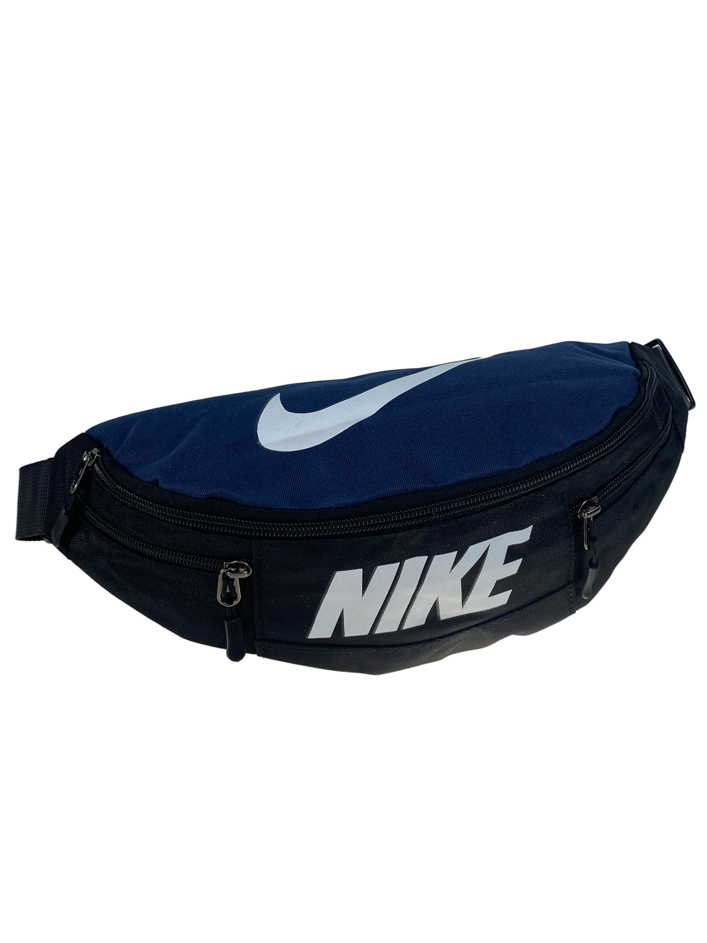 На фото 1 - Мужская поясная сумка из текстиля, цвет черный/синий