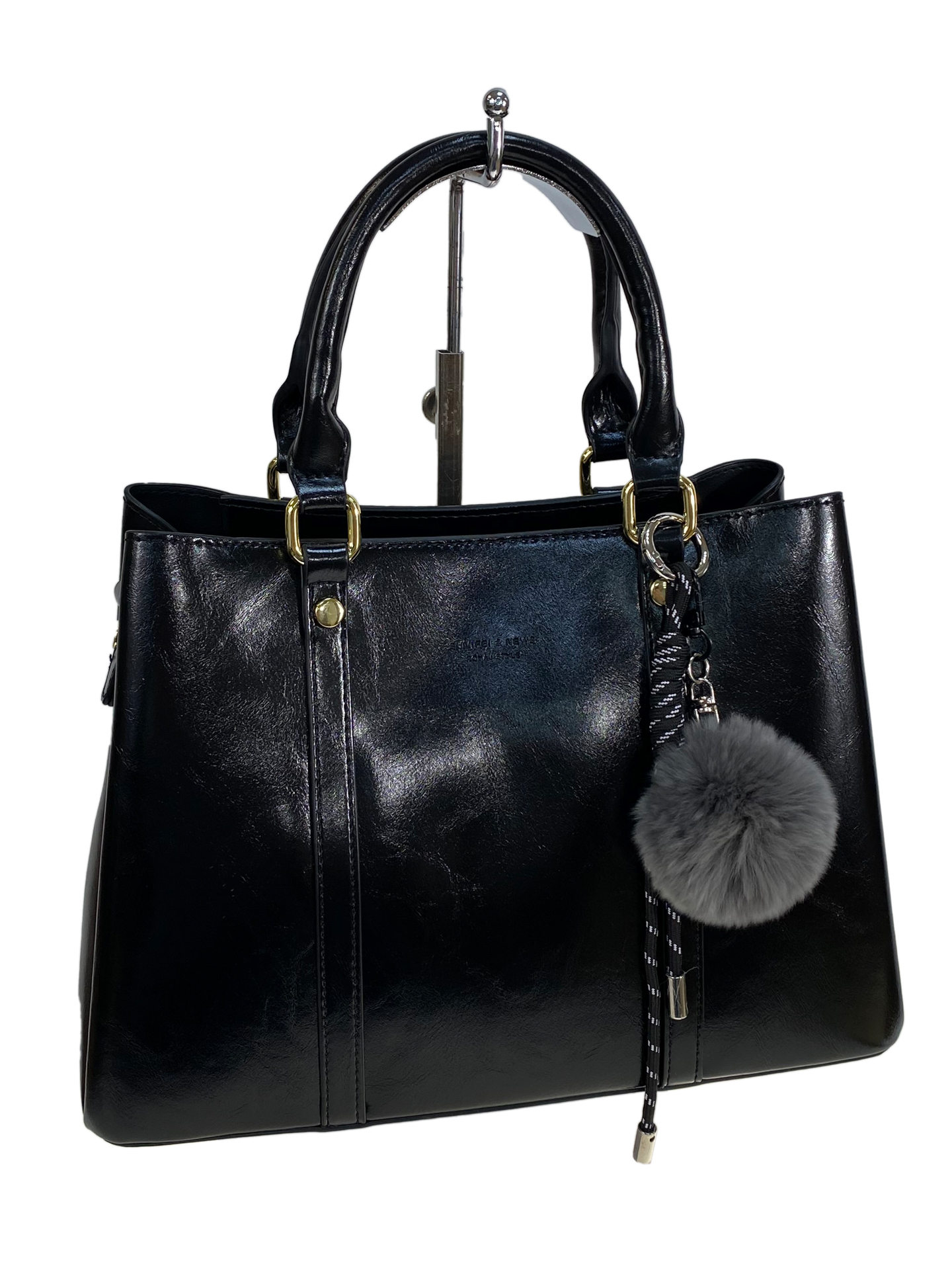 На фото 1 - Женская сумка из искусственной кожи, цвет черный