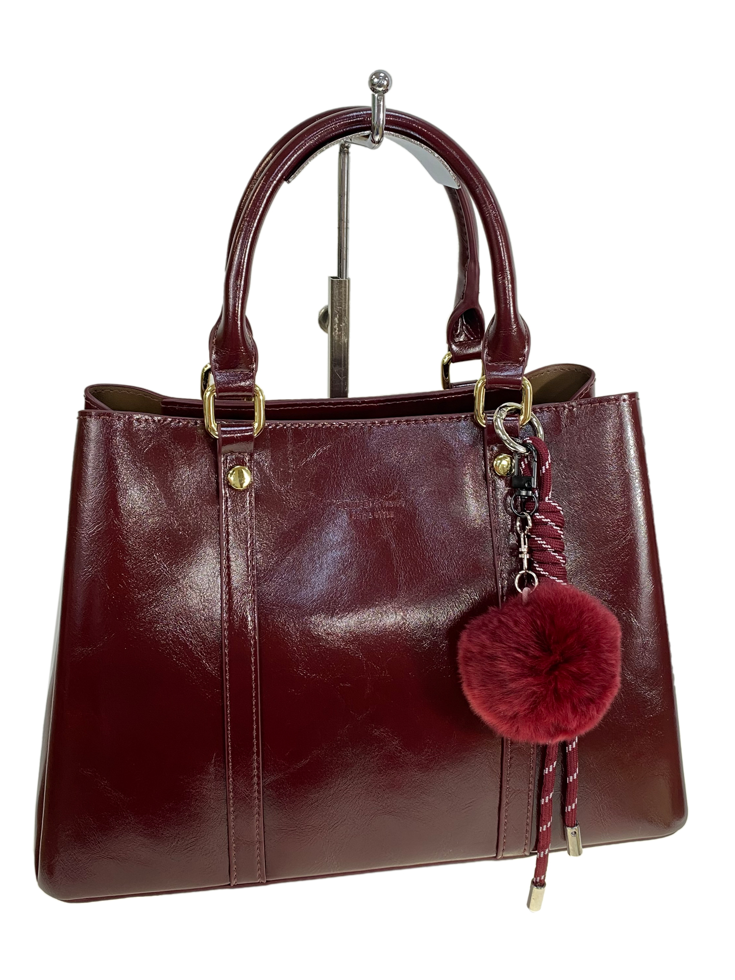 На фото 1 - Женская сумка из искусственной кожи, цвет бордовый