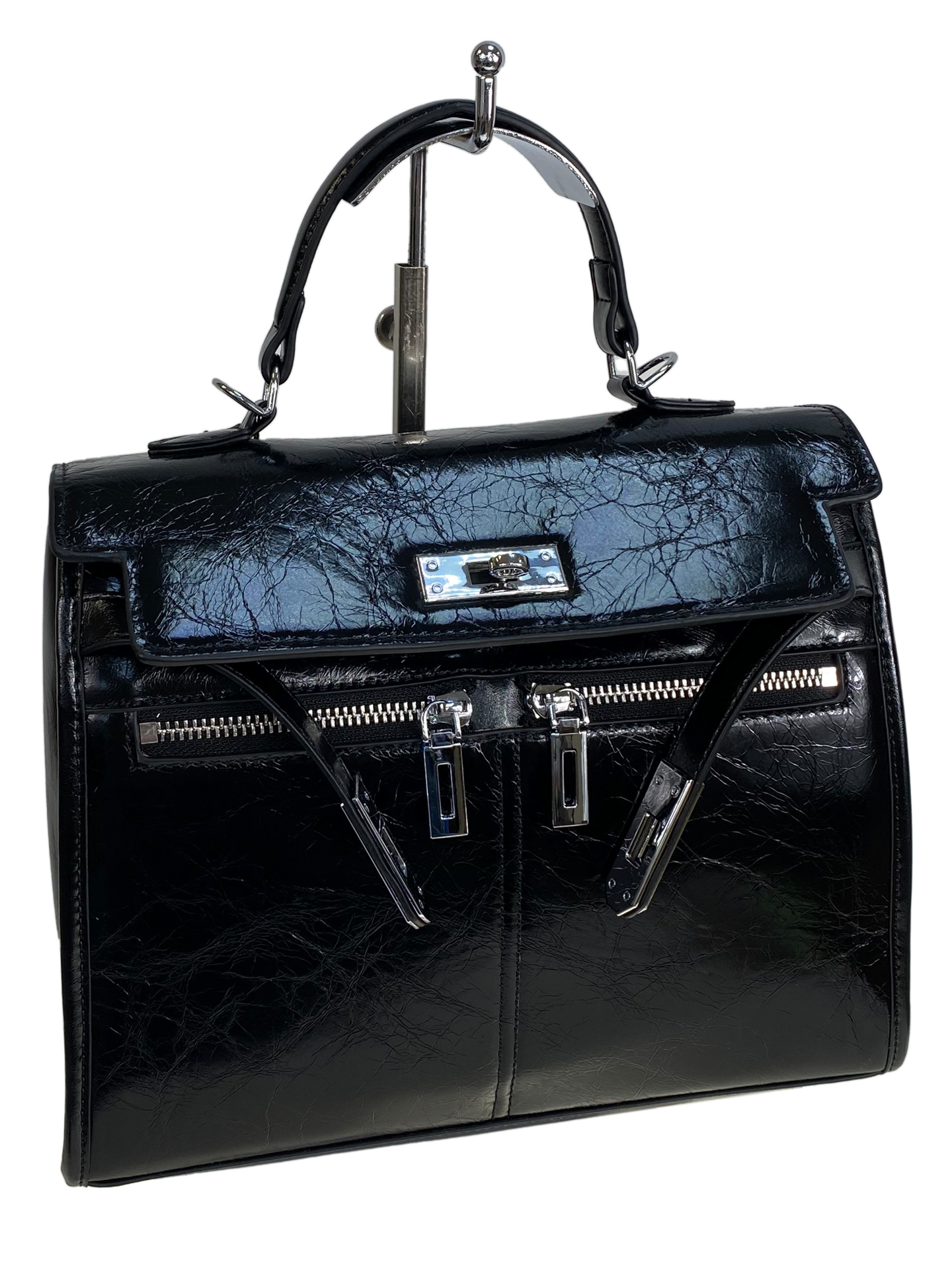 На фото 1 - Женская сумочка из натуральной кожи, цвет черный