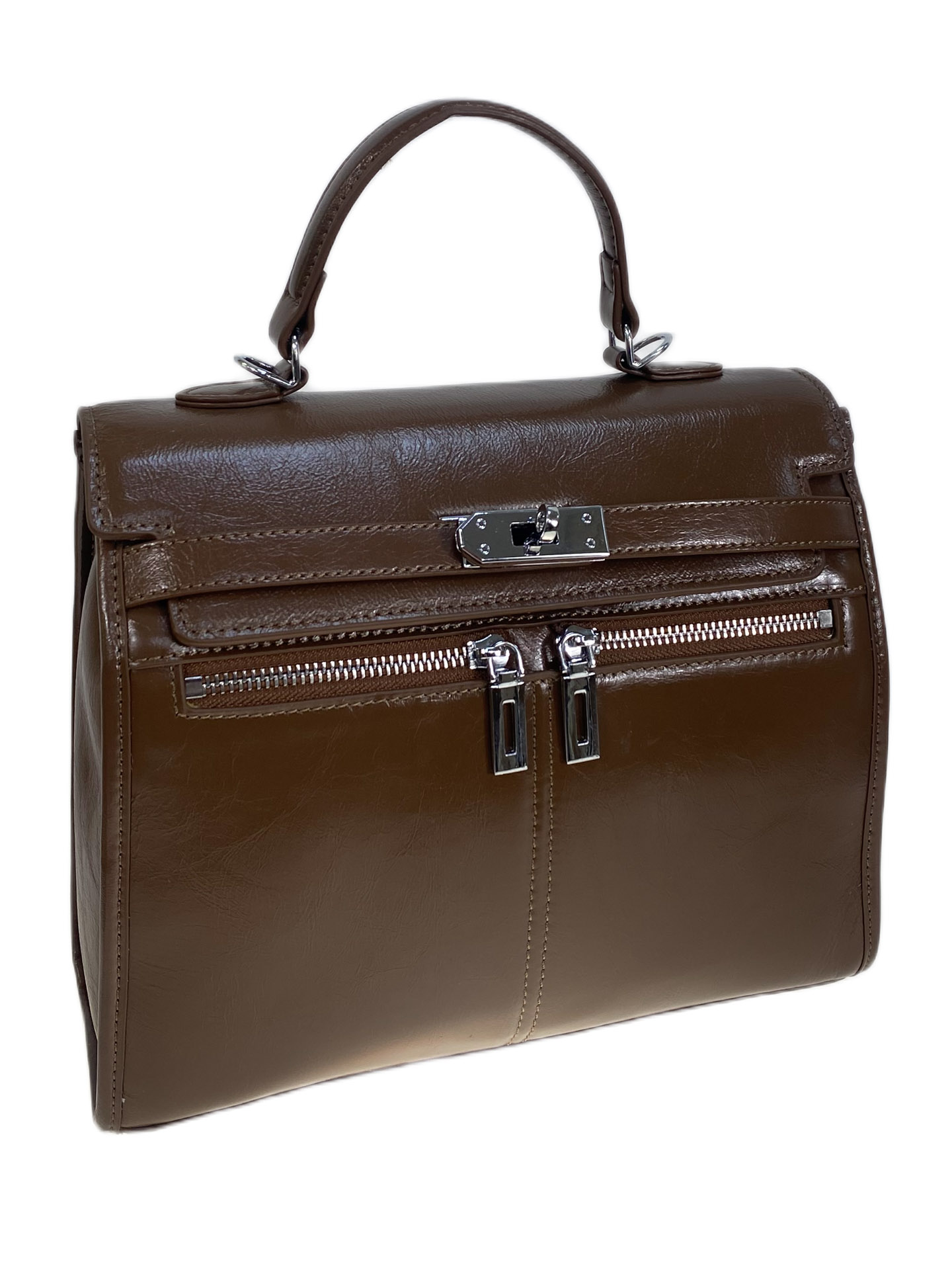 На фото 1 - Женская сумка из натуральной кожи, цвет коричневый