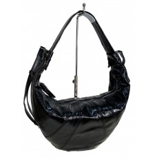 На фото 1 - Сумка хобо через плечо из искусственной кожи, цвет черный
