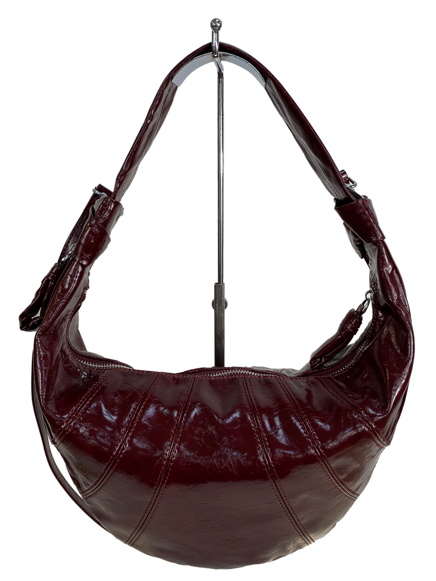 На фото 2 - Сумка хобо через плечо из искусственной кожи, цвет бордовый