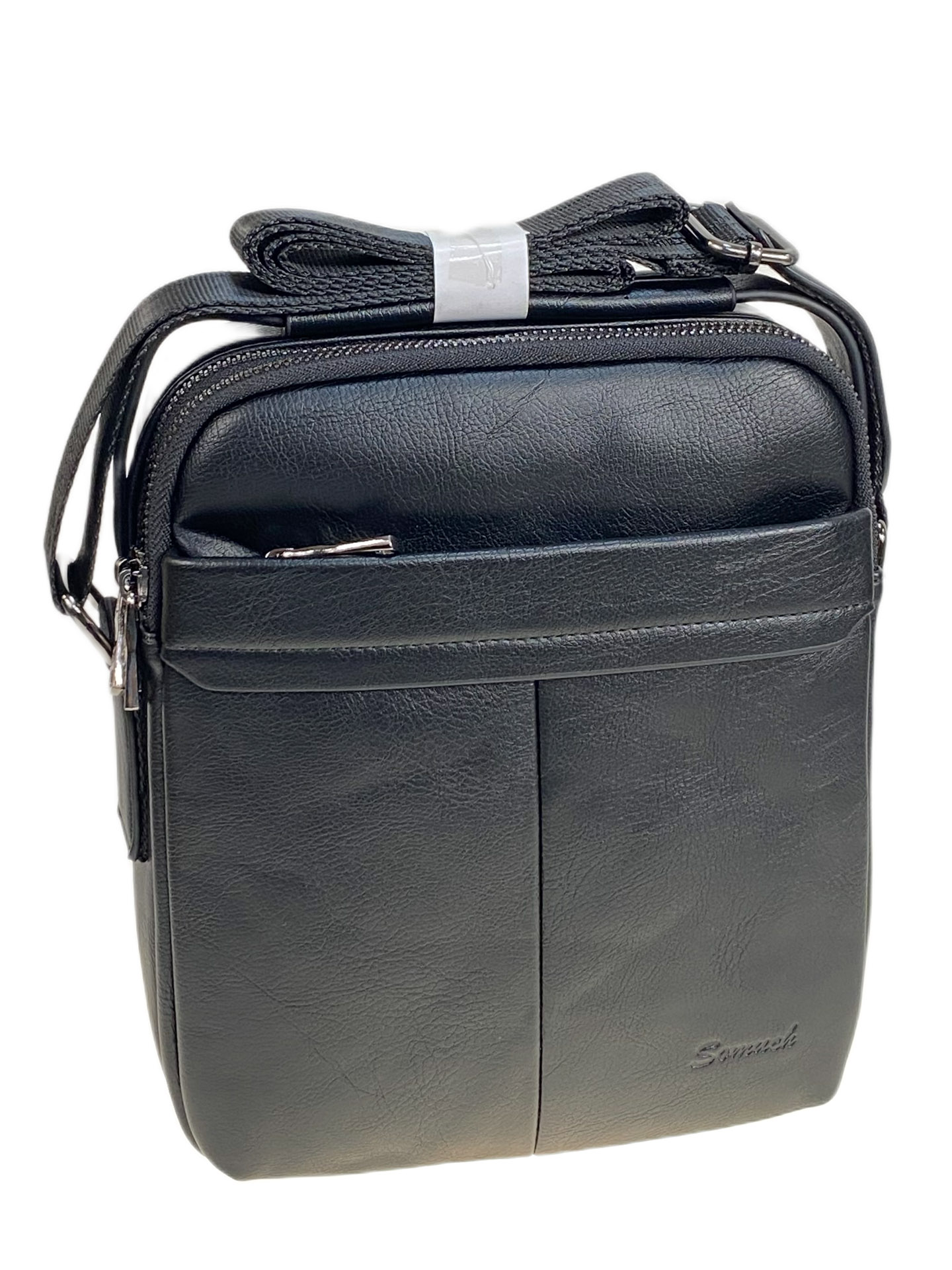 На фото 1 - Сумка мужская из натуральной кожи, цвет черный