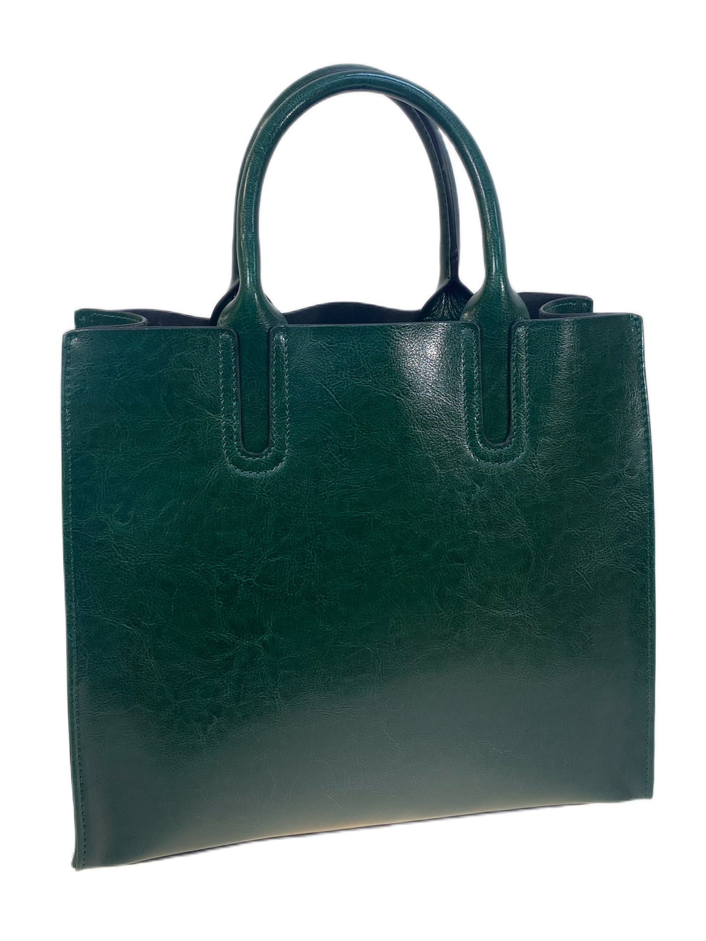 На фото 1 - Женская сумка из натуральной кожи, цвет зеленый