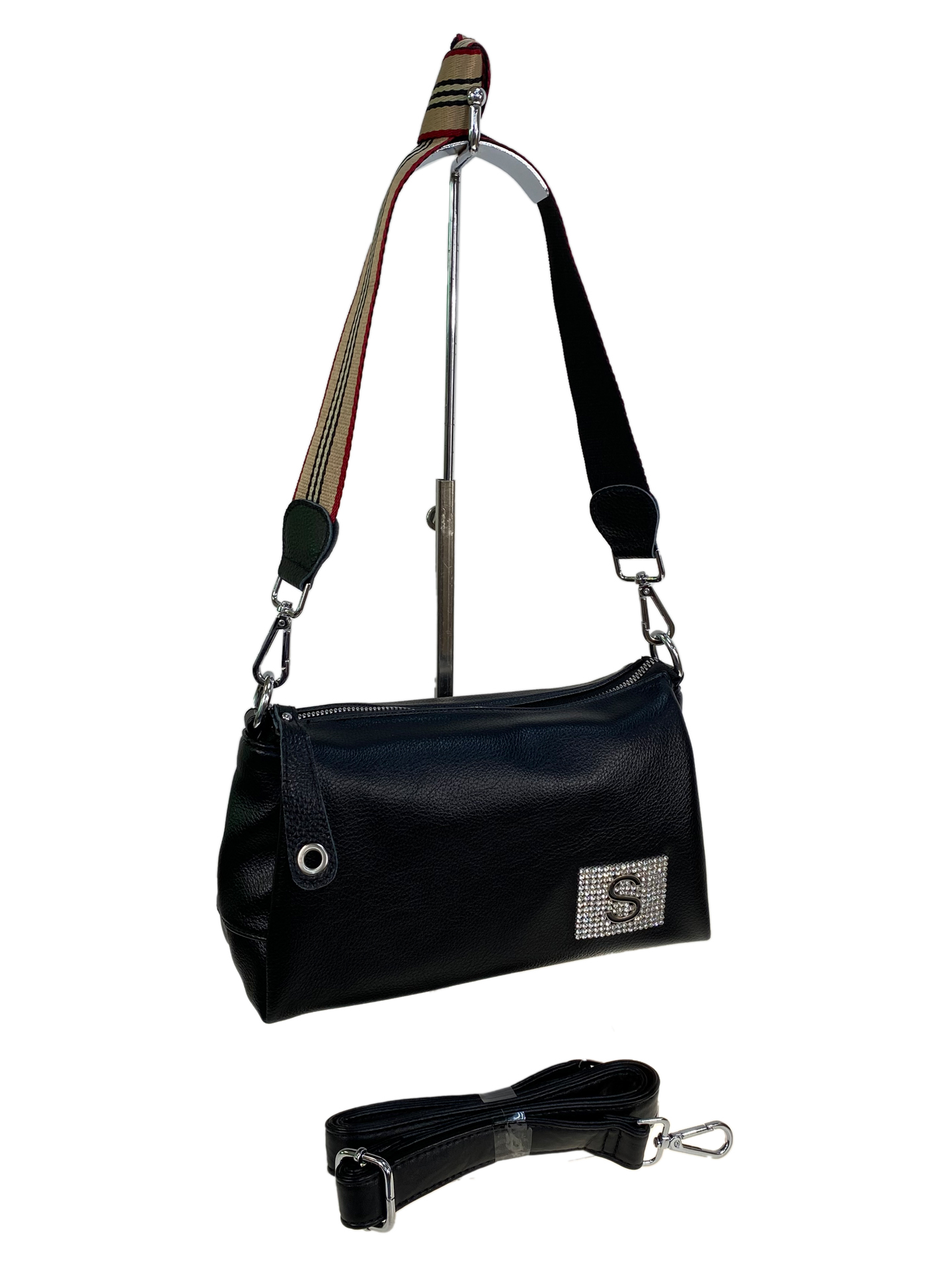 На фото 1 - Женская сумка из искусственной кожи, цвет  черный