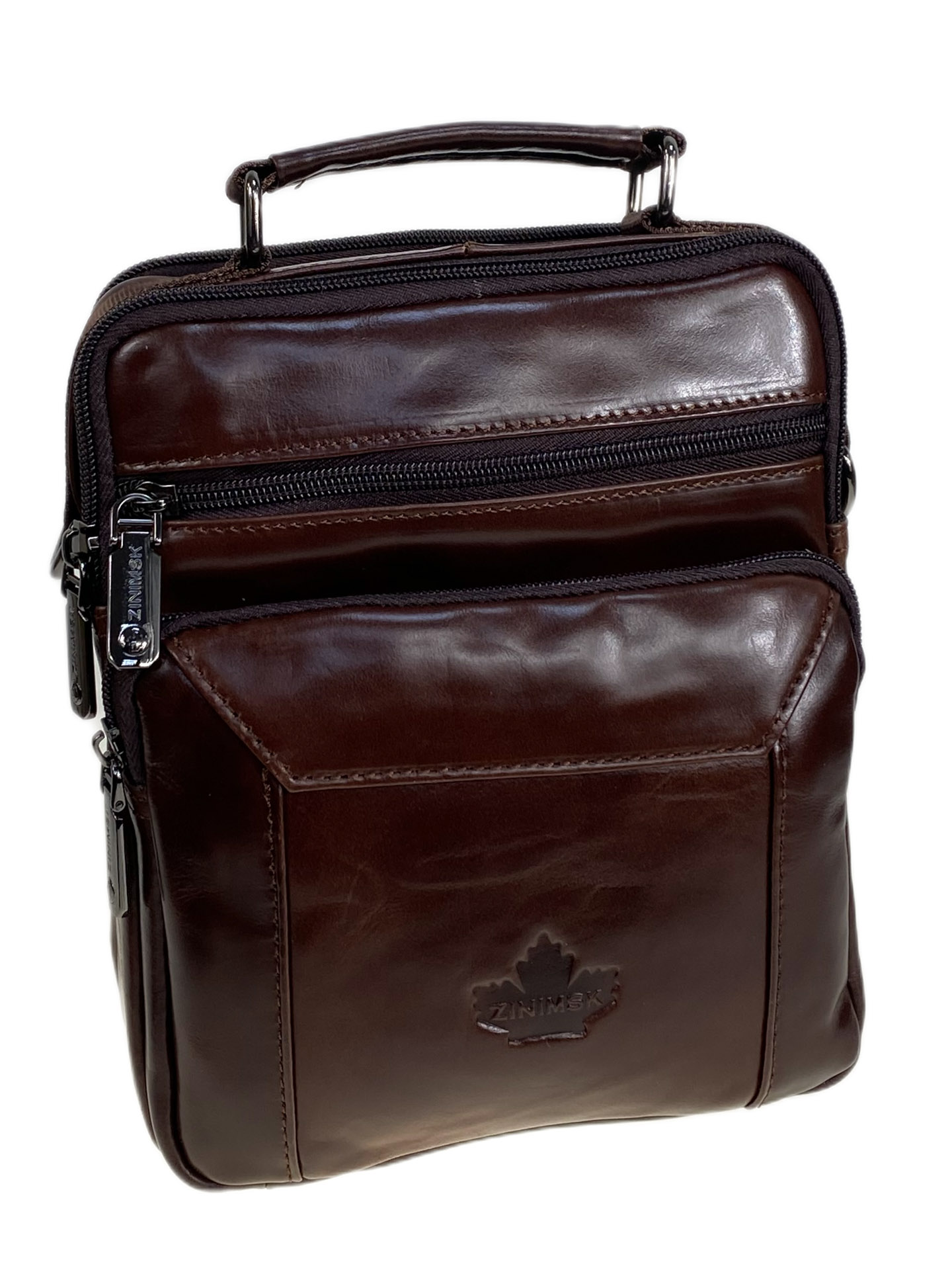 На фото 1 - Сумка мужская из натуральной кожи, цвет коричневый