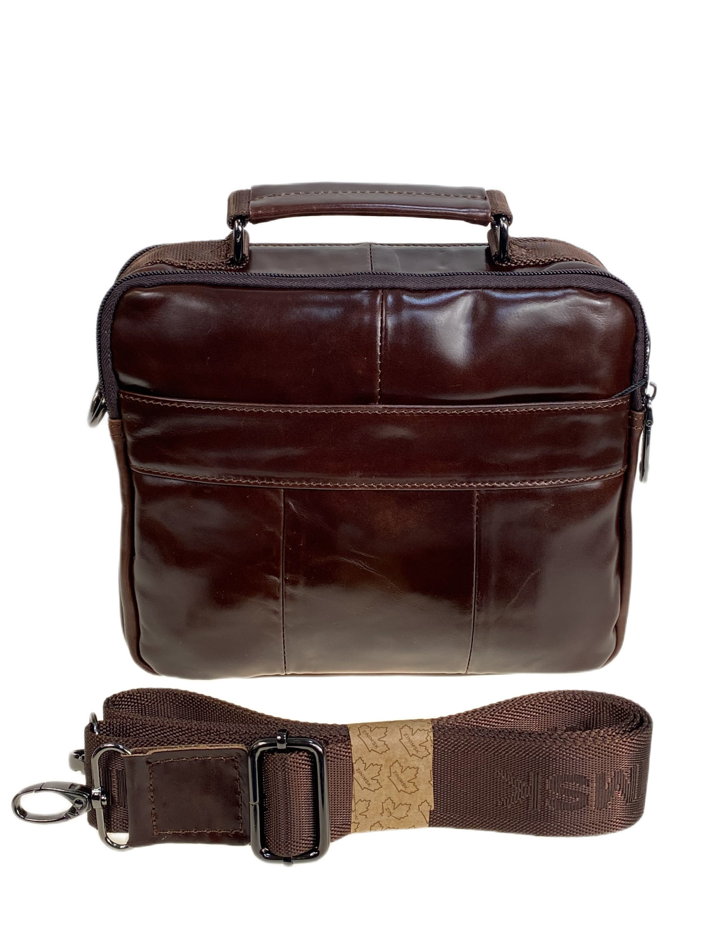 На фото 2 - Сумка мужская из натуральной кожи, цвет коричневый