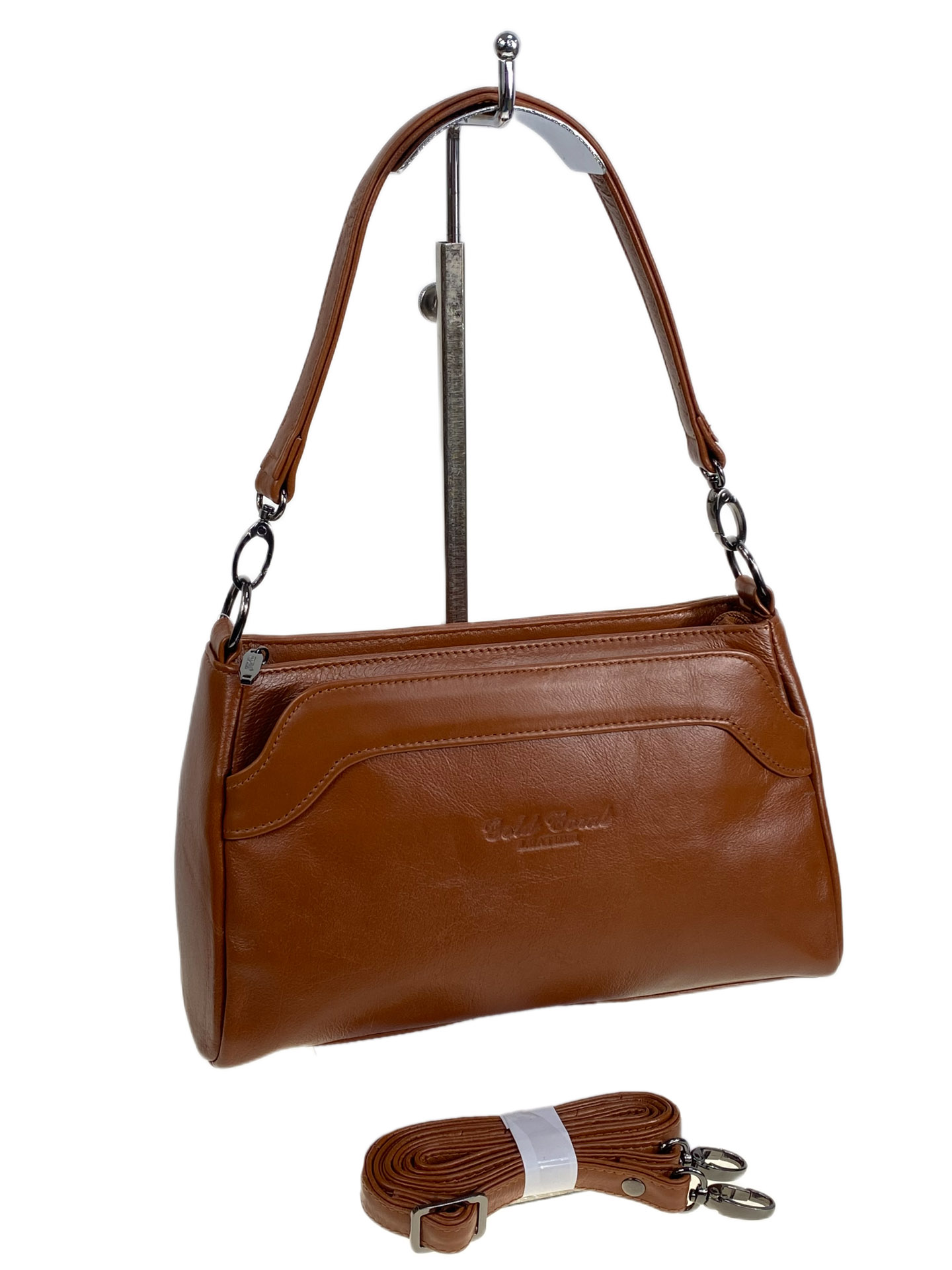 На фото 1 - Женская сумка из натуральной кожи, цвет  коричнево-рыжий