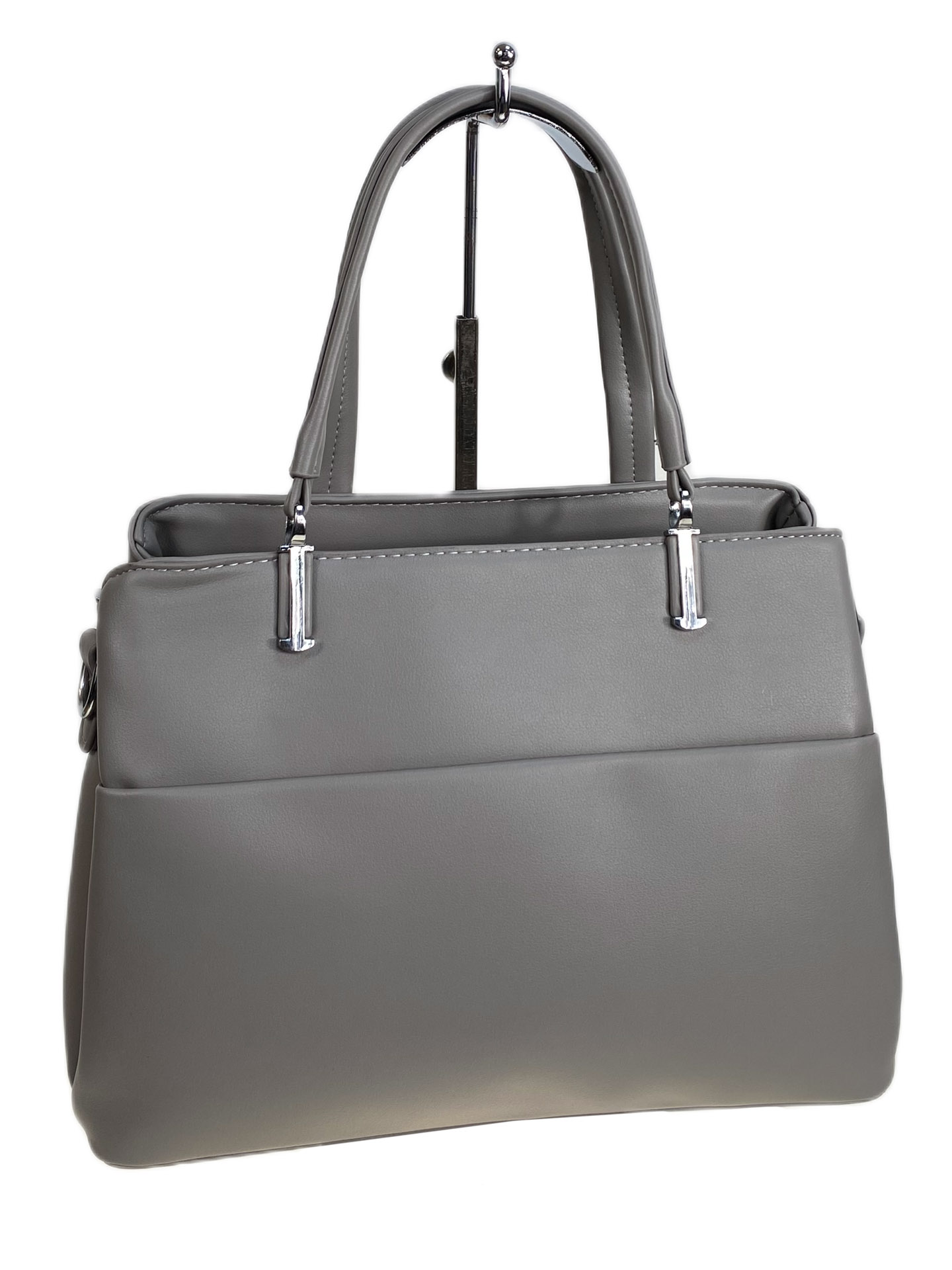 На фото 1 - Женская сумка из искусственной кожи, цвет  светло серый