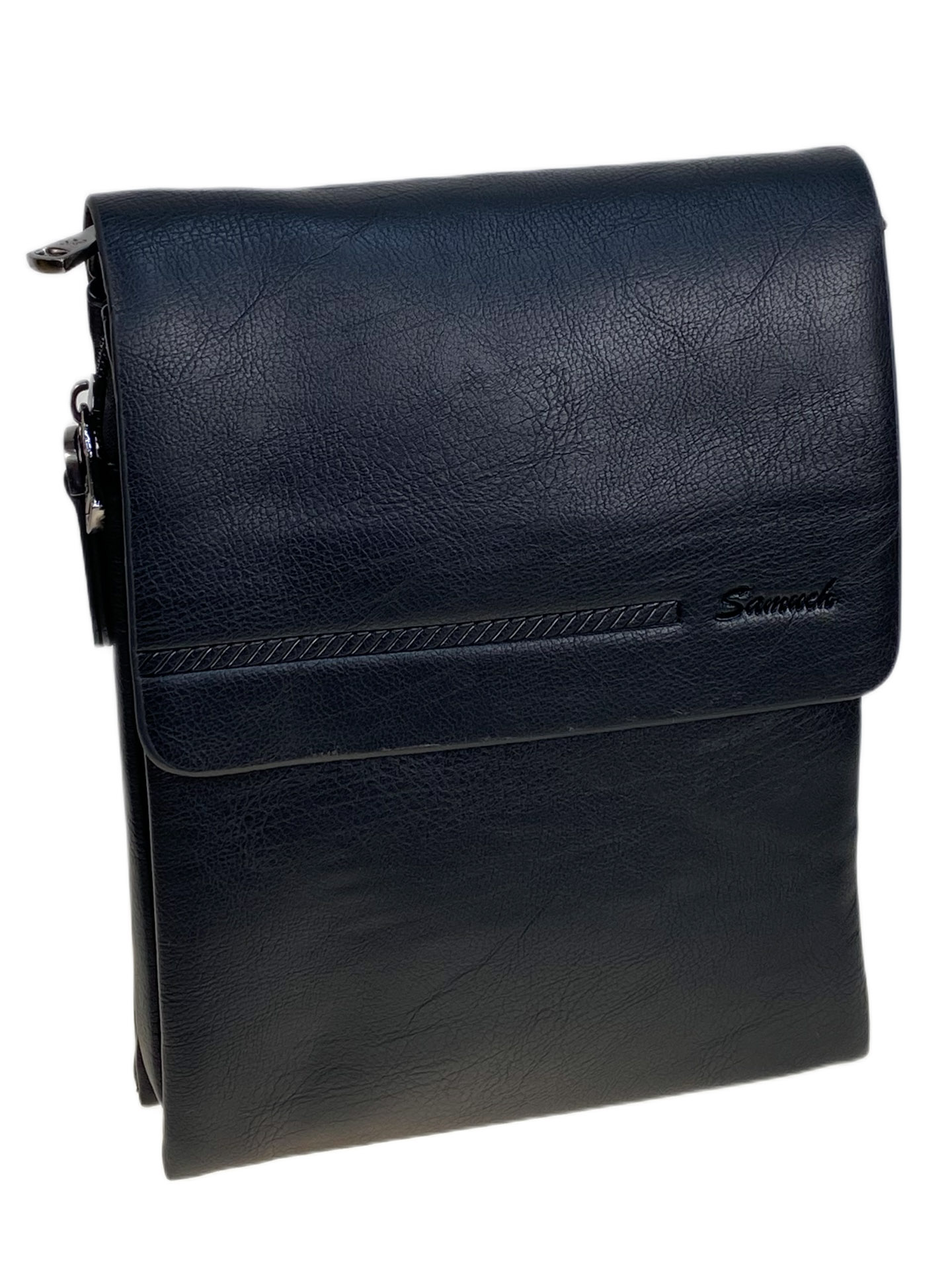 На фото 1 - Сумка мужская из натуральной кожи, цвет черный